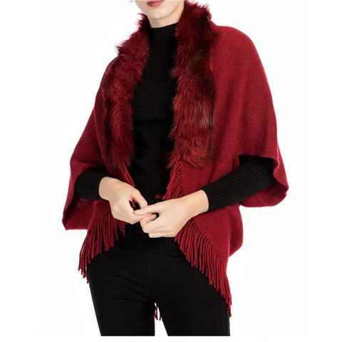 Rouemi Cape Damen Fransen Umhang Schal, Wolle Kragen warm gestrickt Schal Jacke