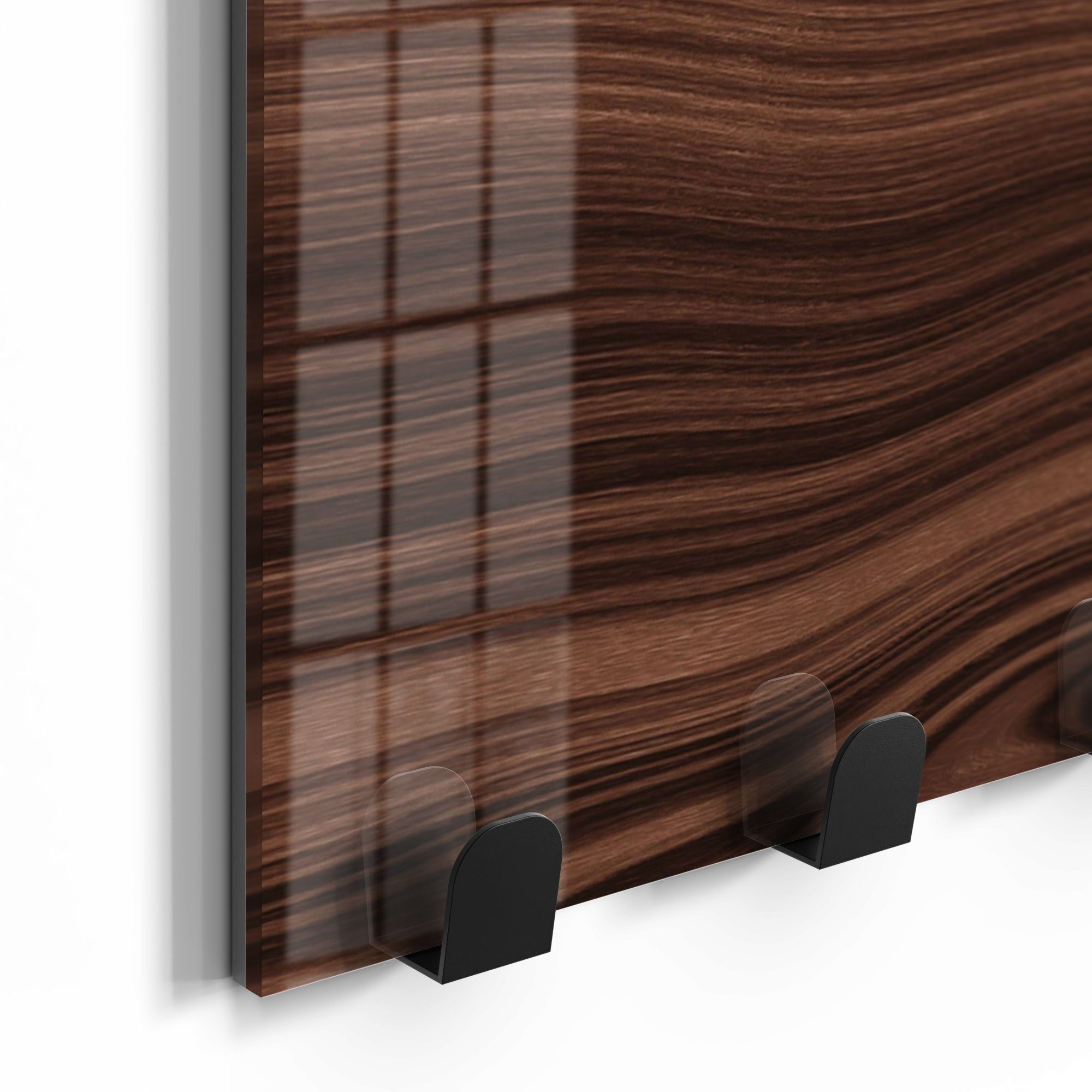 'Horizontale Holzmaserung', Garderobe beschreibbar magnetisch Kleiderhaken Paneel Glas DEQORI