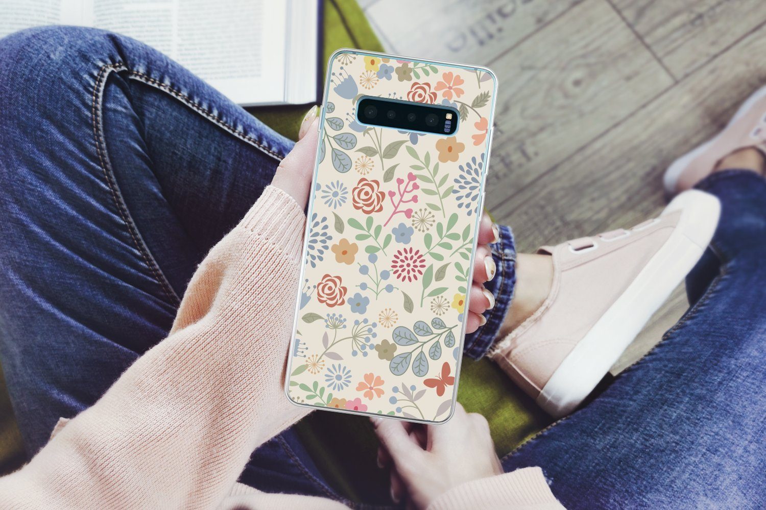 MuchoWow Handyhülle für Samsung Galaxy S10 Plus Eine Blumenmuster-Illustration mit vielen, Phone Case, Silikon, Schutzhülle Dünn