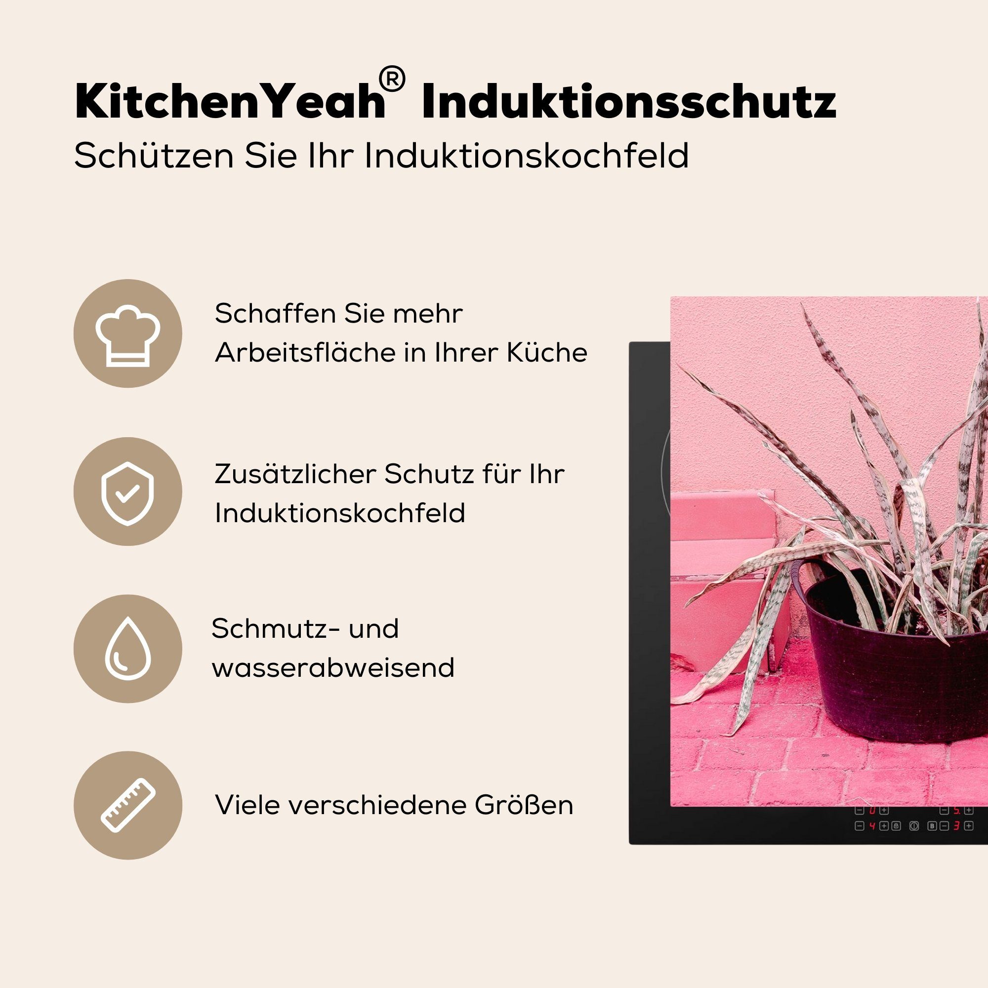 Rosa Ceranfeldabdeckung, küche Vinyl, - Herdblende-/Abdeckplatte 81x52 Sommer für (1 tlg), Arbeitsplatte - cm, MuchoWow Pflanzen,