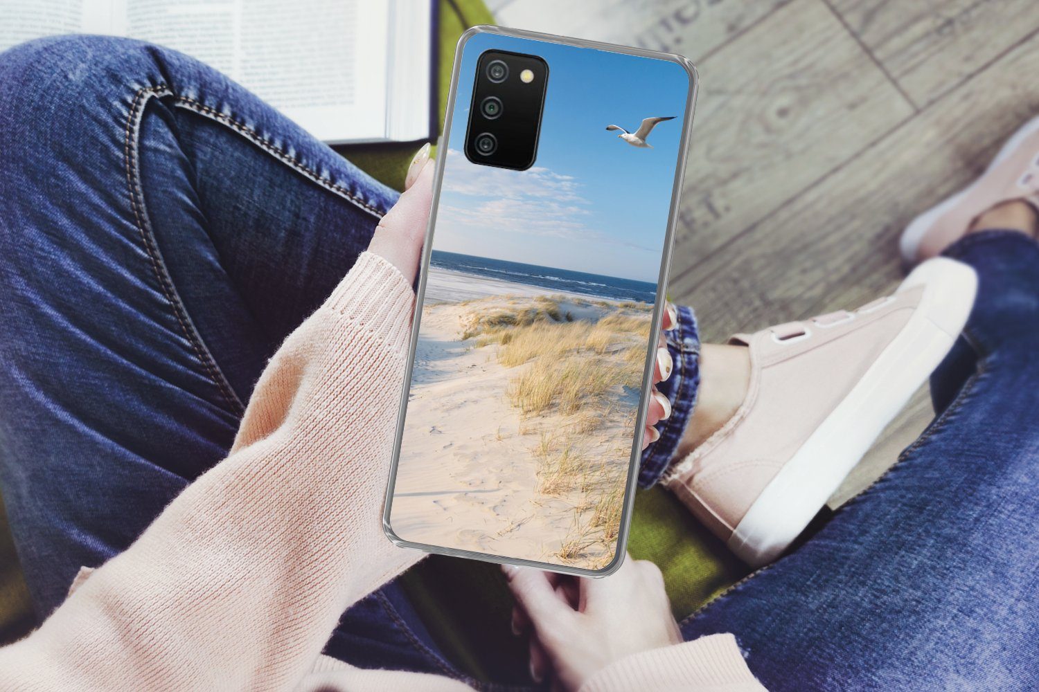 MuchoWow Handyhülle für Samsung Galaxy A03s Düne - Möwe - Strand - Meer - Sonne, Smartphone-Bumper, Print, Handy Schutzhülle Dünn