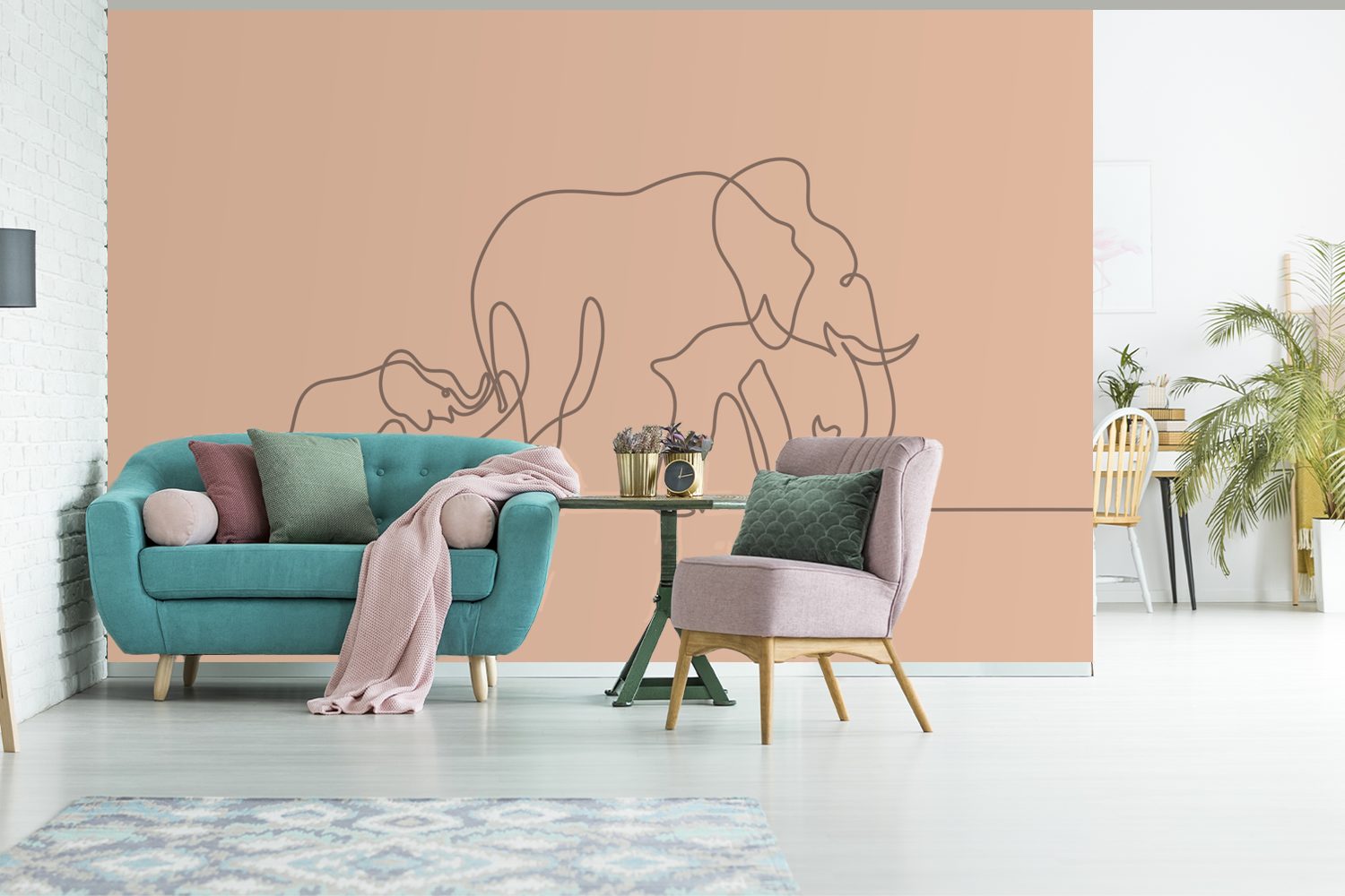 MuchoWow Elefant Fototapete Wallpaper Kinderzimmer, Braun, (6 bedruckt, Tapete - Matt, Minimalismus Wohnzimmer, - St), Schlafzimmer, für Vinyl
