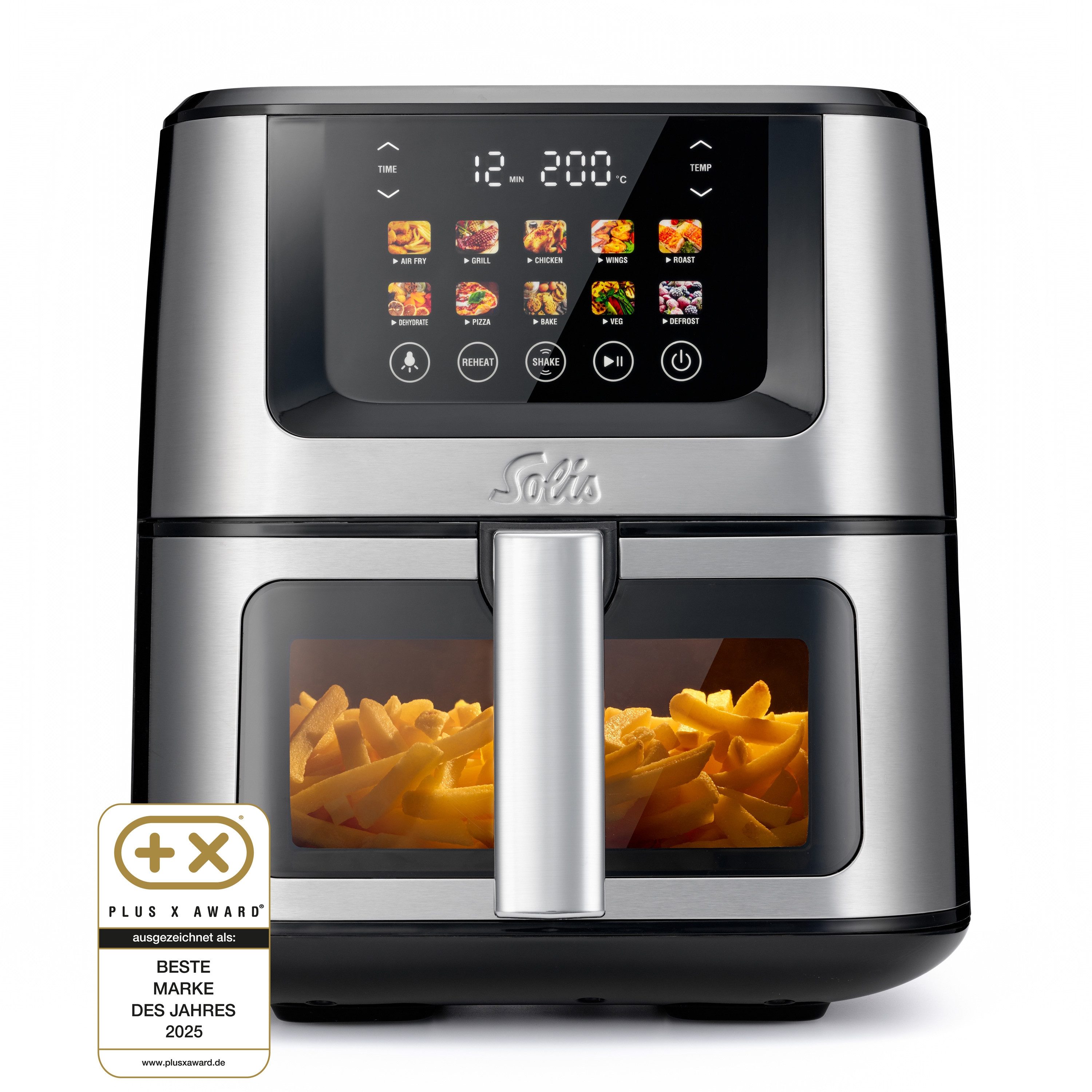 SOLIS OF SWITZERLAND Heißluftfritteuse, Touch-Bedienung, 7,5 L Volumen, regelbar bis 230 °C