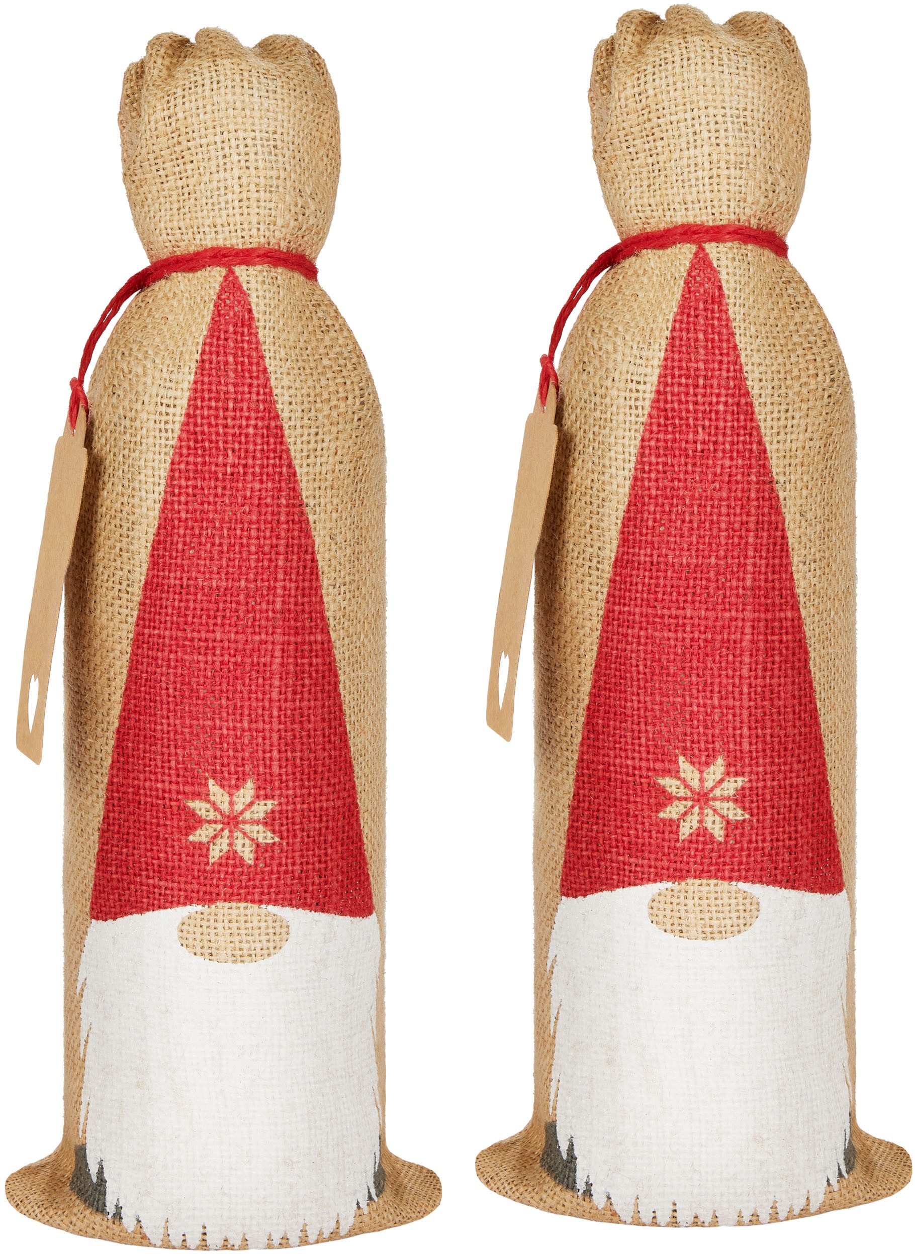 BRUBAKER Weinflaschenhalter Weihnachten Weinbeutel - Gnom Weihnachtsmann - 36 cm x 17 cm Jutesack, (Weinsack aus Jute - Weintasche Sack, 2-St., Geschenk für Wein, Sekt und Champagner), Flaschenbeutel für Weingeschenk