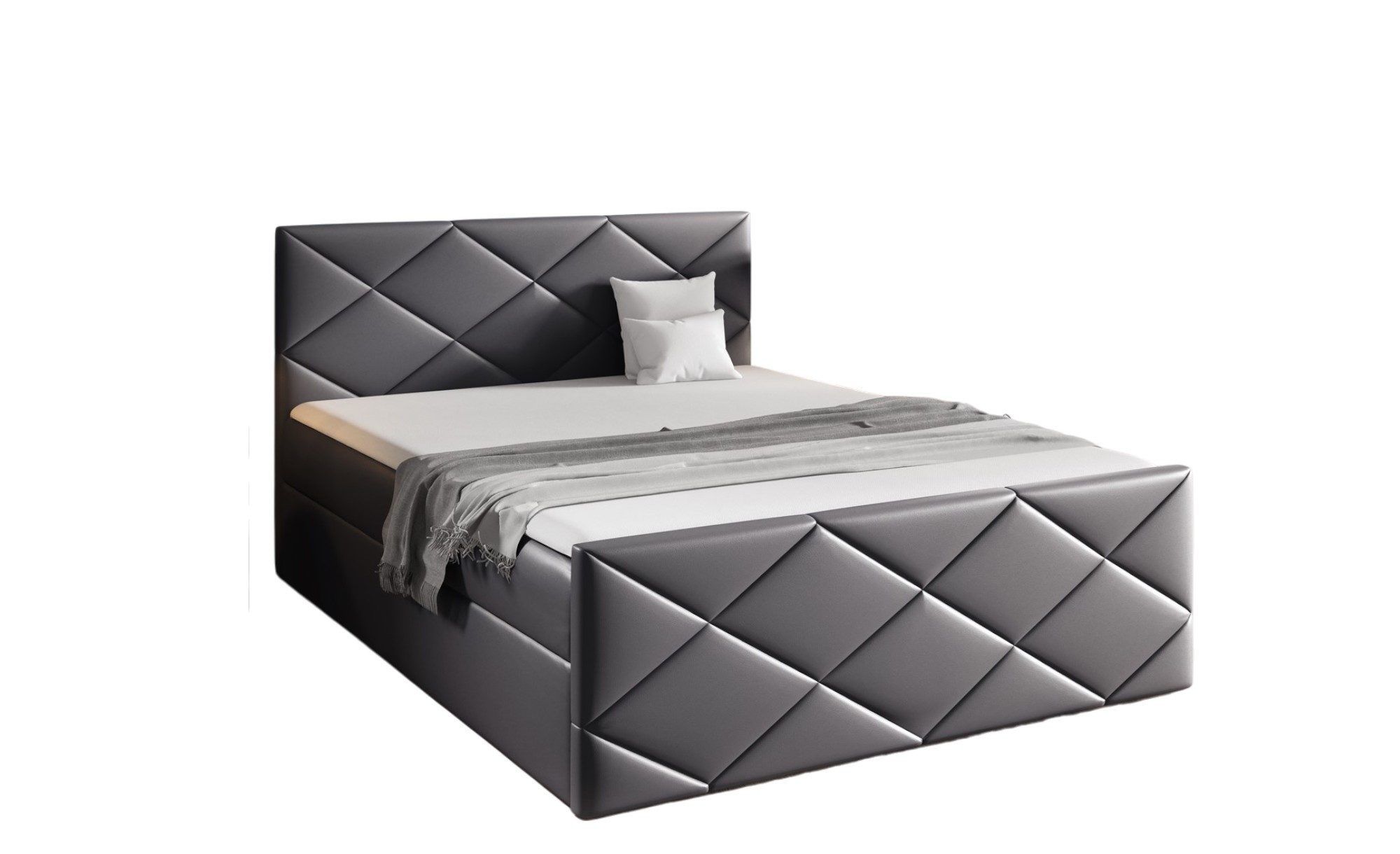 Fun Möbel Boxbett Schlafzimmerbett HENRIK Überlänge (220cm) in Kunstleder (Gepolstertes Kopfteil und Fußteil, Inkl. Bettkasten), Inkl. Topper