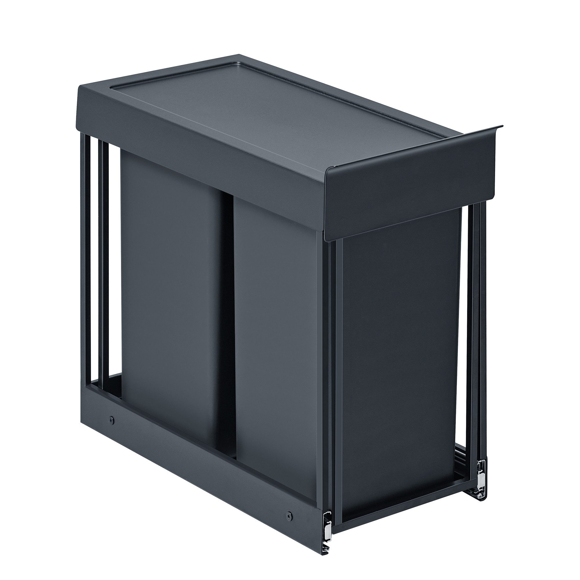 SONGMICS Mülleimer Mülltrennsystem für Unterschrank, 2X15L 2X20L, Mülleimer küche, Abfalleimer 2 Fächer, ausziehbar, Stahlrahmen
