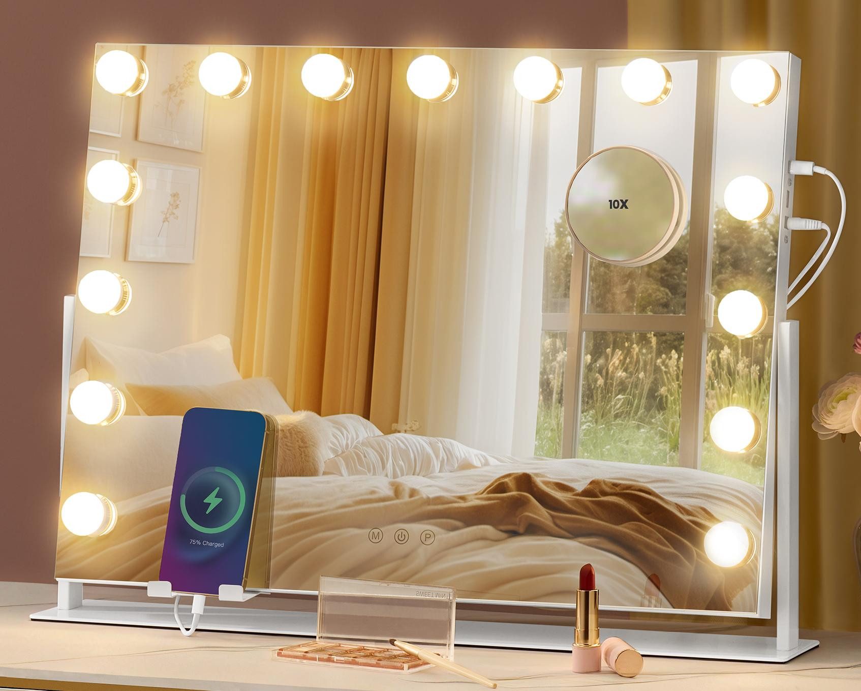 SONGMICS Schminkspiegel, Kosmetikspiegel, verstellbares LED-Licht, mit USB- günstig online kaufen