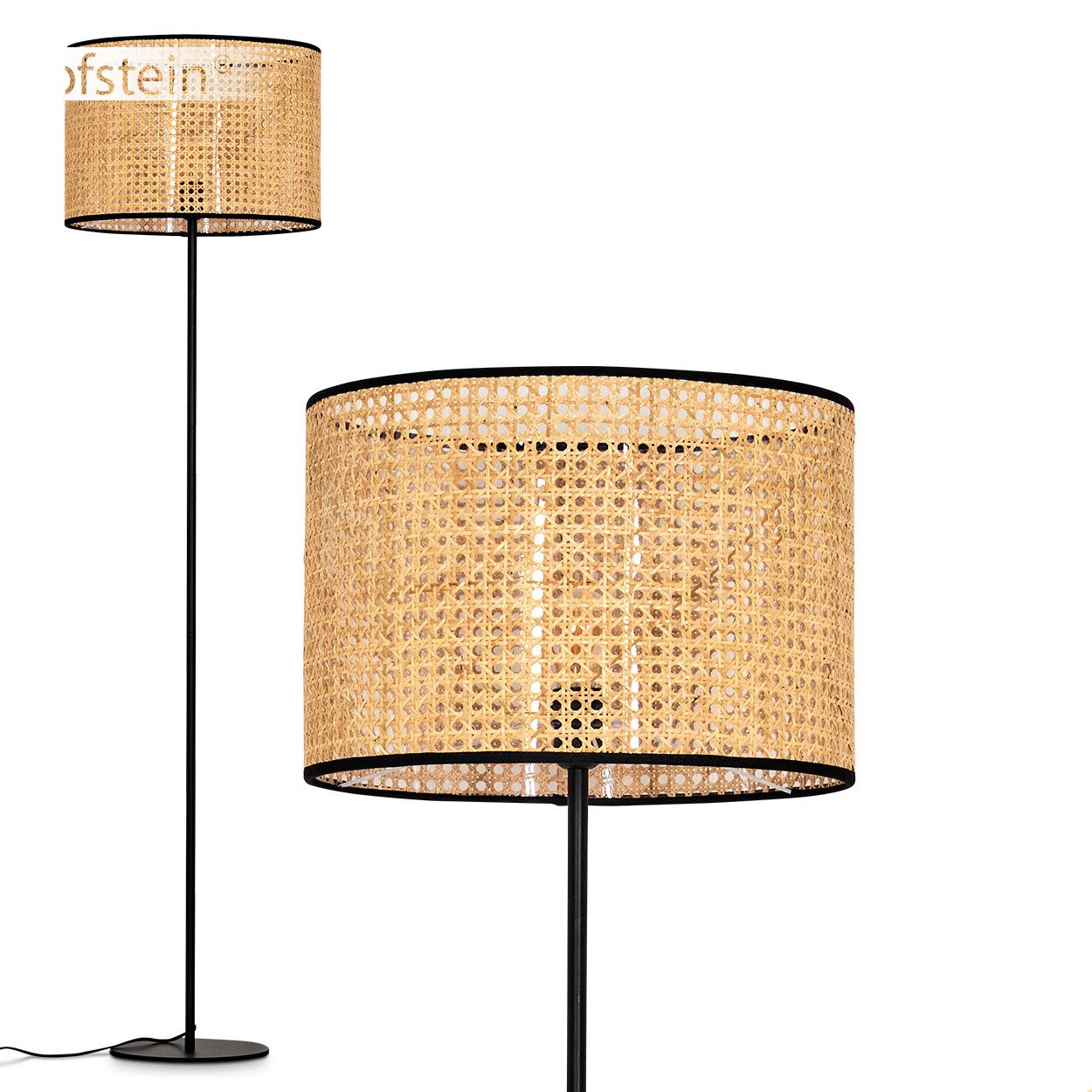 hofstein Stehlampe Stehlampe aus Metall/Wiener Geflecht/Rattan in Schwarz/N günstig online kaufen
