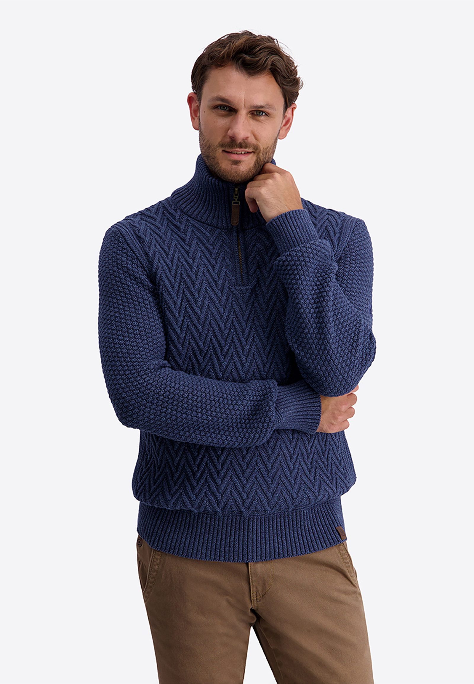 TIMEZONE Strickpullover Troyerkragen Zopfmuster Rippbündchen für Herren (1-tlg) Kurzer Frontreißverschluss, Strukturierte Ärmelbereiche