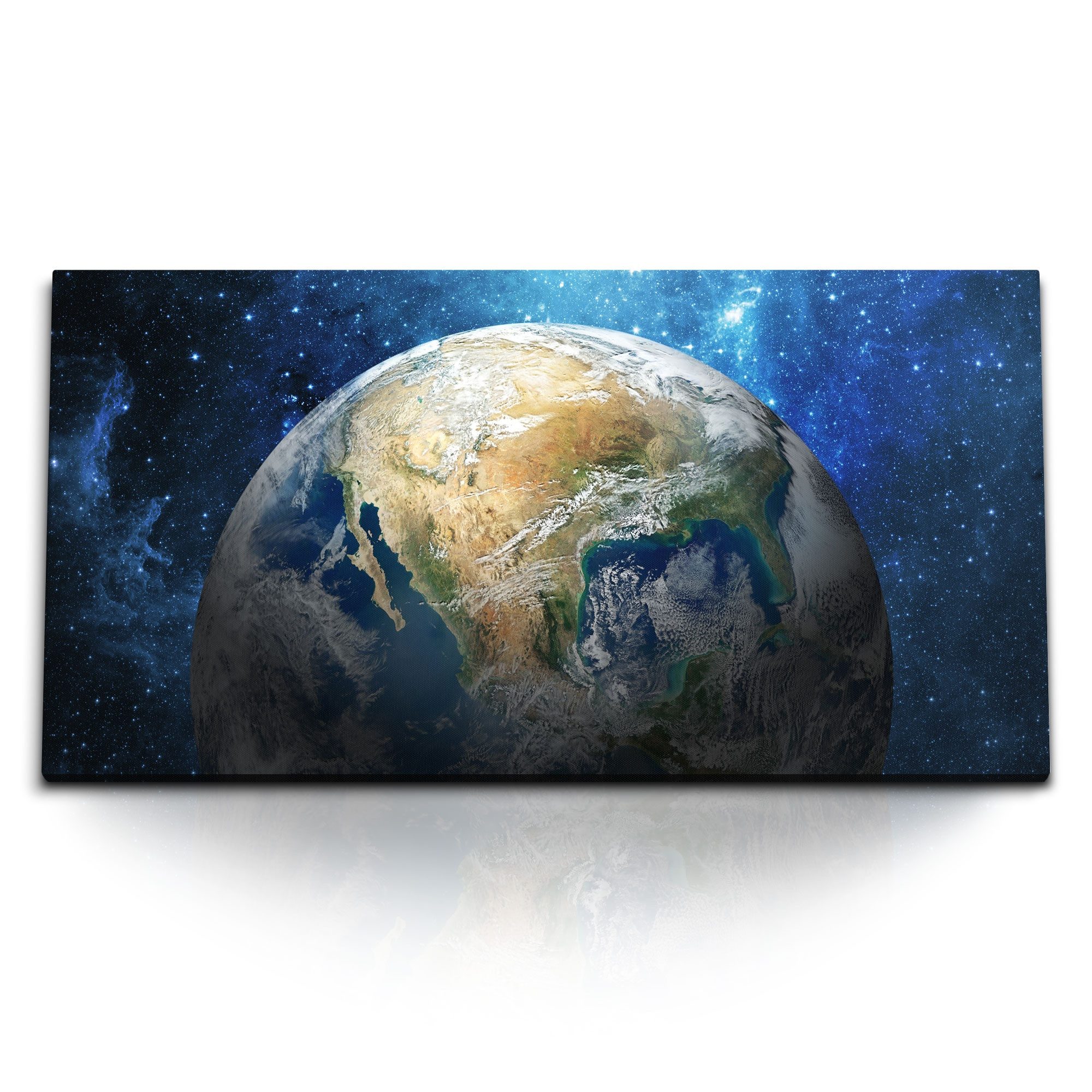 Leinwandbild Kunstdruck Bilder 120x60cm Erde Weltall Grüner Planet Sterne Galaxie