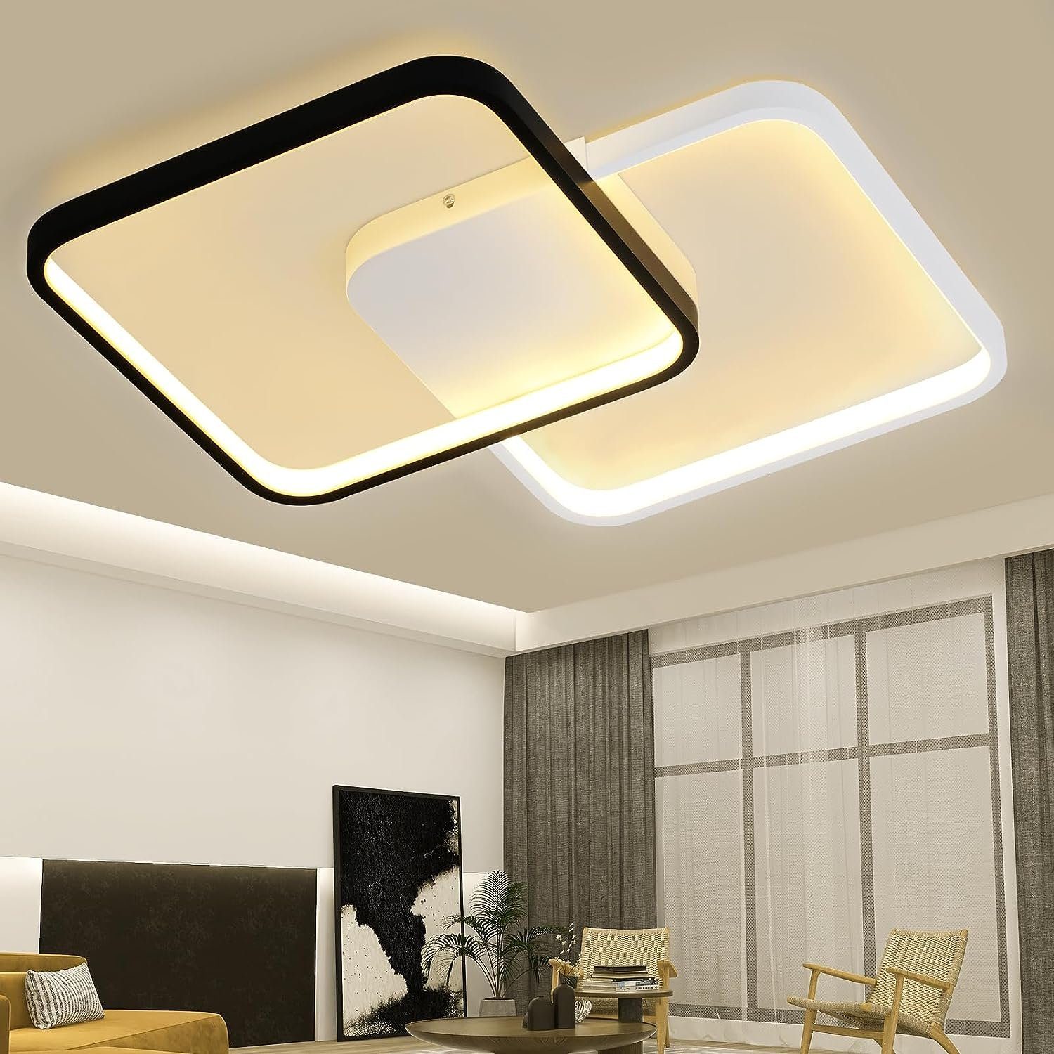 integriert, Schlafzimmer, für fest Wohnzimmerlampe LED 3000-6000k, Deckenleuchte ZMH LED Design Anwendungsbereich, Modern Stufenloses Schwarz-weiß Modernes Dimmen,