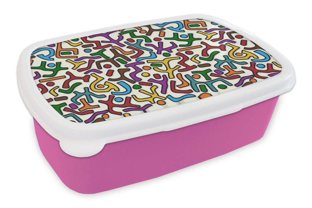 Kunststoff, - - Brotbox (2-tlg), Muster Erwachsene, Abstrakt Afrika, Mädchen, rosa MuchoWow Kunststoff Lunchbox Brotdose Kinder, für Snackbox,
