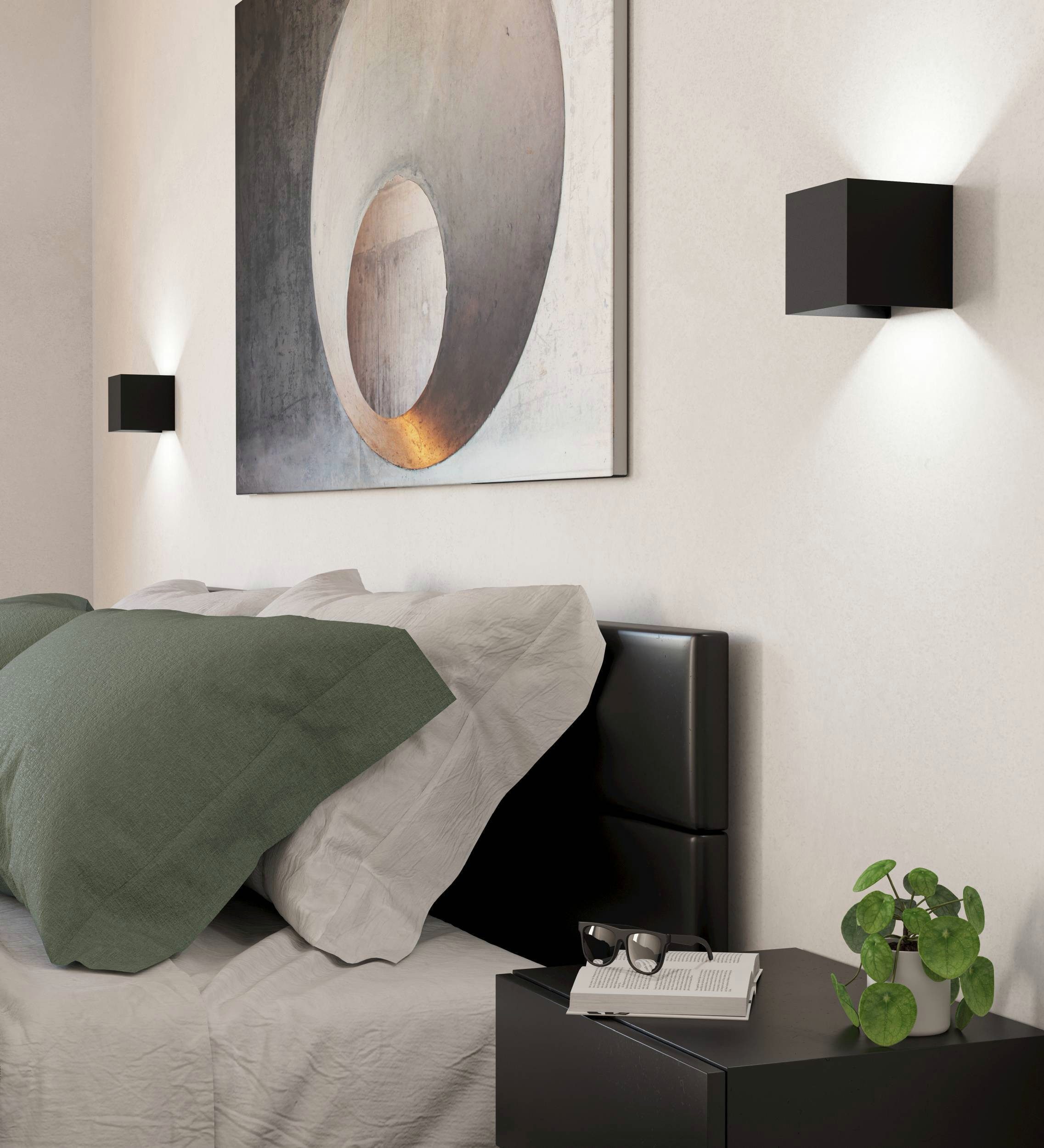 EGLO Wandleuchte Valmontone Wandlampe,innen, Würfel, indirekte Up und Down Beleuchtung, LED fest integriert, Warmweiß, Wand-/Deckenleuchte - L10 x H10 x AL10 cm - schwarz - 2X1,5W inkl.