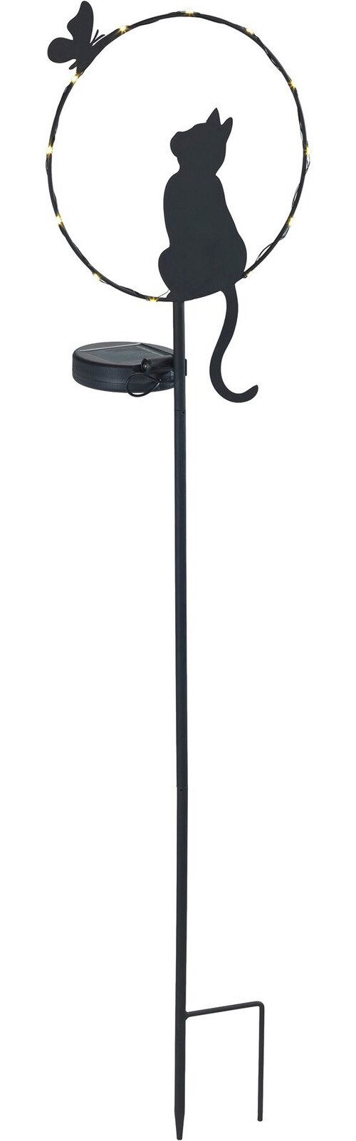 Maximex LED Gartenleuchte Modell Katze und Schmetterling, Ein-/Ausschalter, LED fest integriert, Warmweiß, solarbetriebener Gartenstecker, leuchtet bis zu 8 Stunden