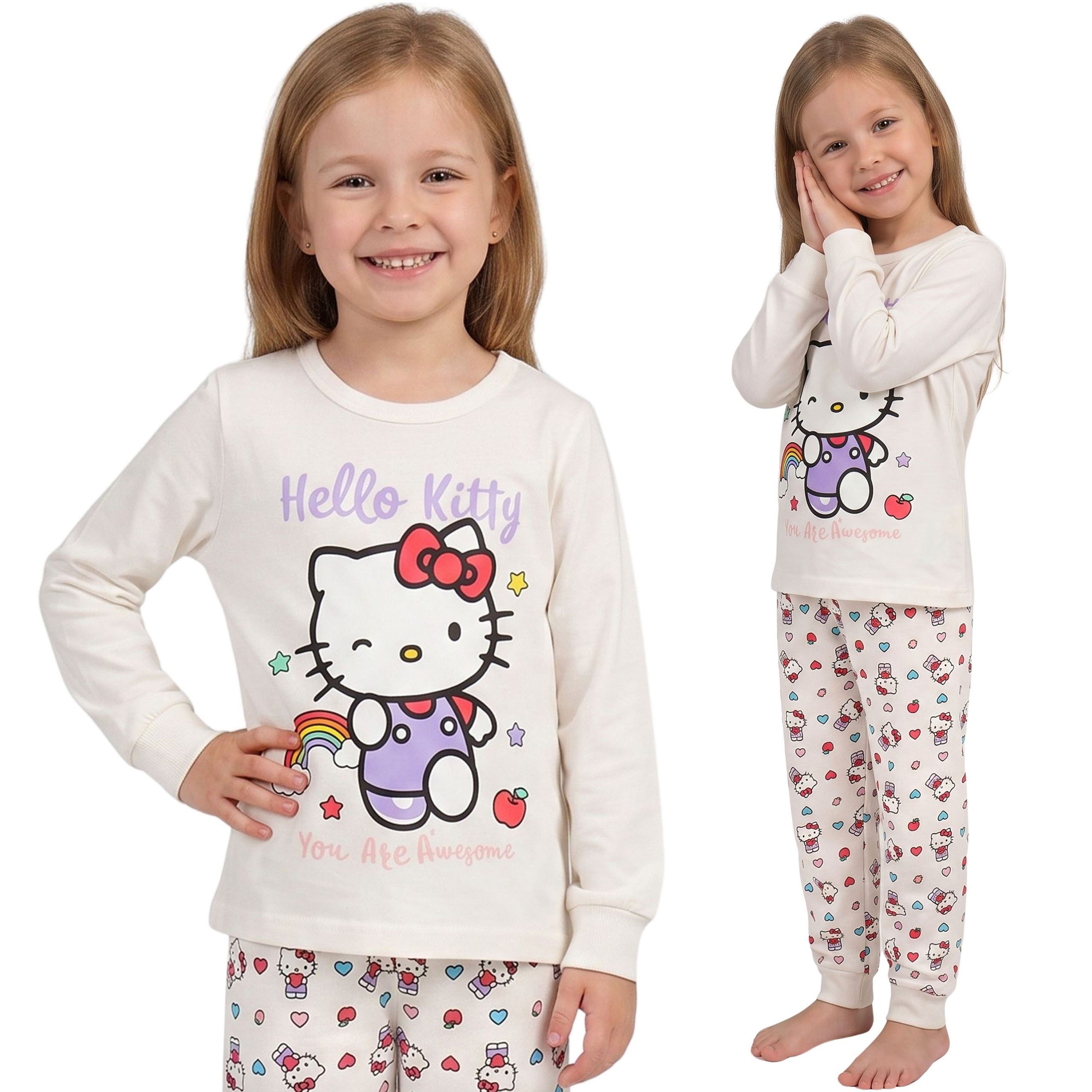 Sarcia.eu Pyjama Hello Kitty BAUMWOLL-Mädchenpyjama, Langarmshirt + lange Hose