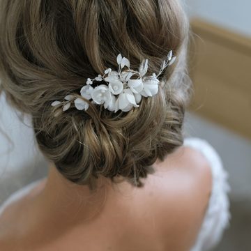 Vumari Haarkamm Braut Haarschmuck, Hochzeit, Kamm Boho, Eleganter Hochzeitsschmuck, (1 tlg), Eleganter Brautschmuck mit keramik Blüten