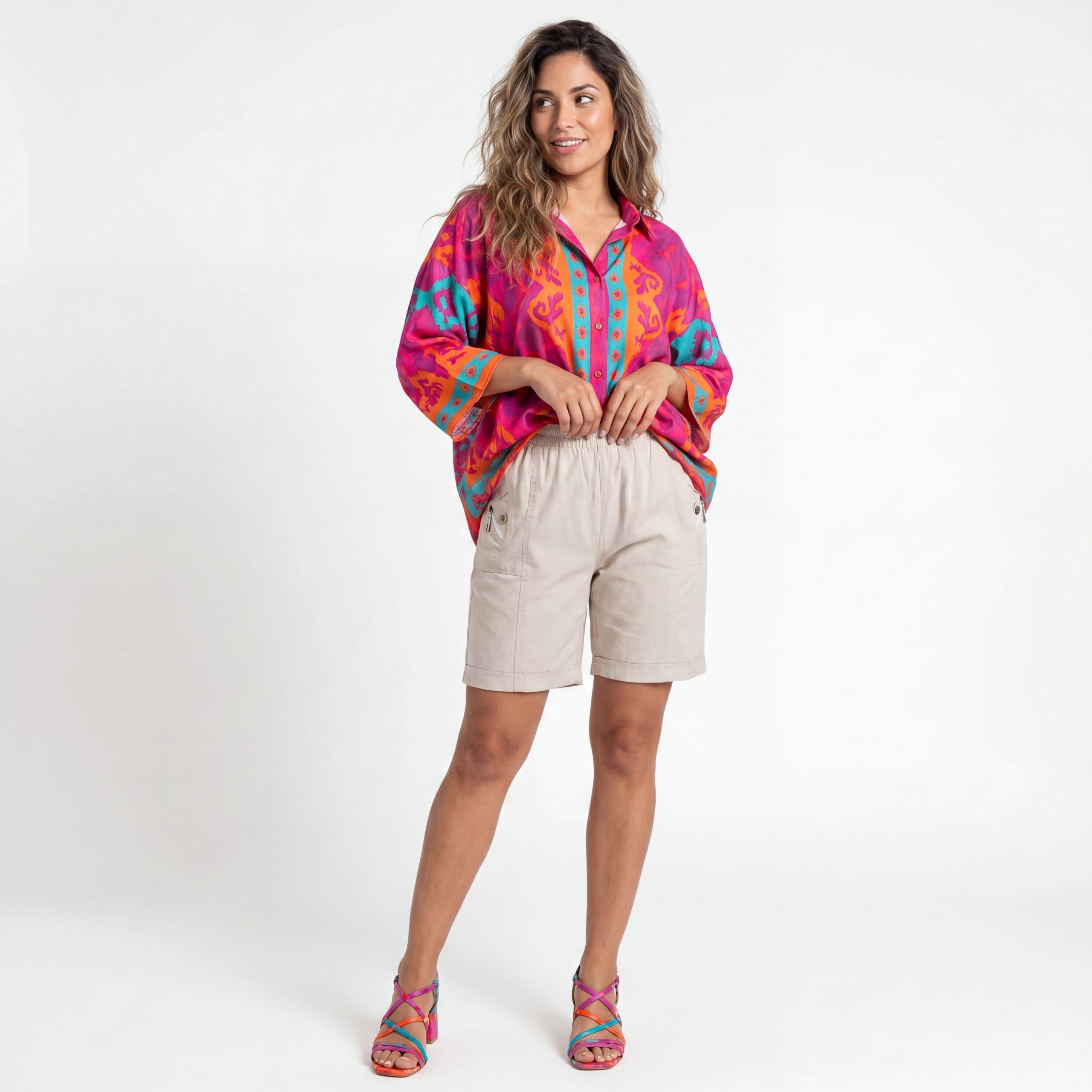 Cherry Berry Shorts Kurze Damen Sommerhose leichte Damen Shorts Strandshorts Größe 38/40 bis 52/54, Stretchbund