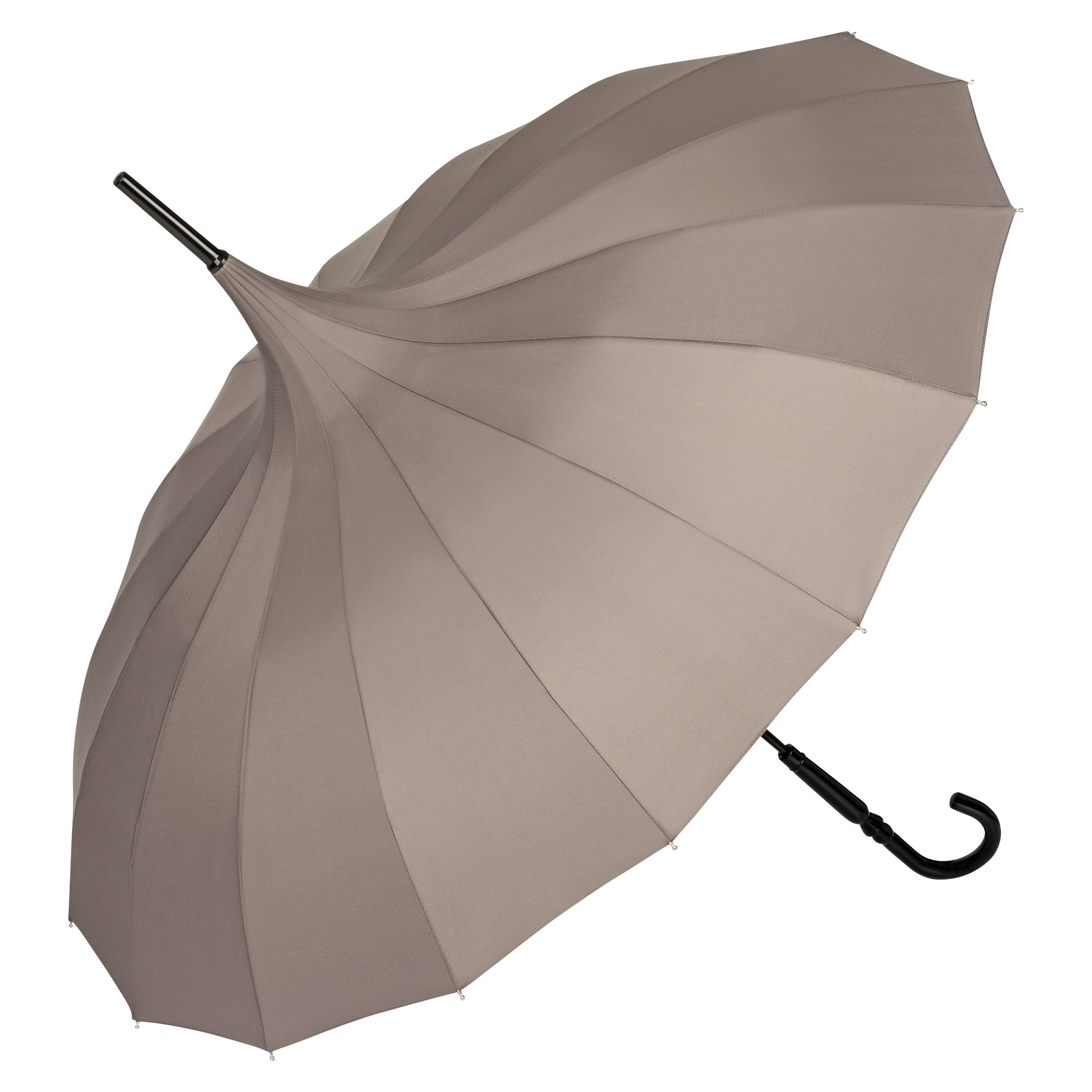 von Lilienfeld Stockregenschirm Regenschirm Sonnenschirm Pagode Charlotte, Pagodenform mit 16 Segmenten grau
