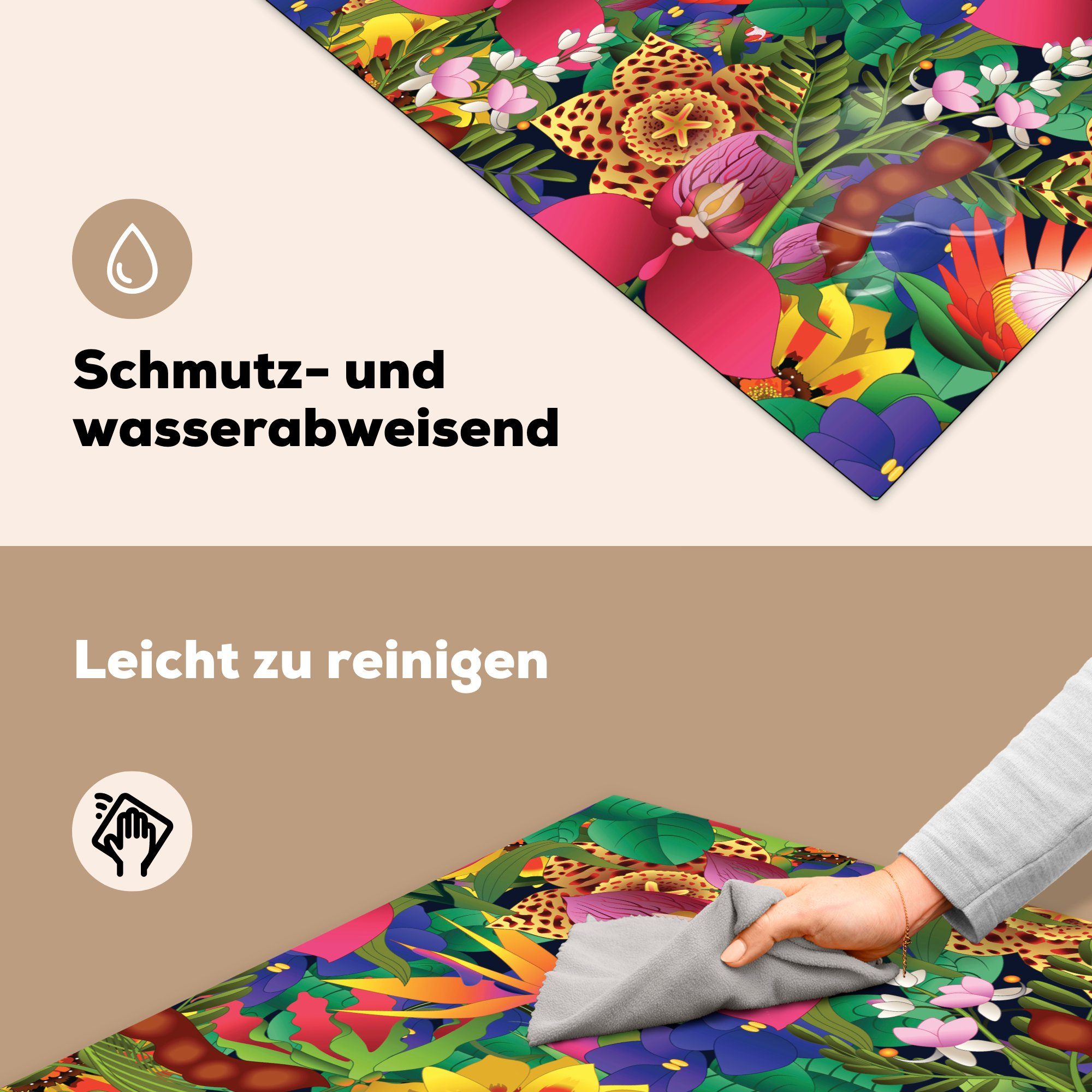 für Herdblende-/Abdeckplatte Tropisch, tlg), Vinyl, Natur - Muster Arbeitsplatte cm, (1 - küche 78x78 MuchoWow Ceranfeldabdeckung,