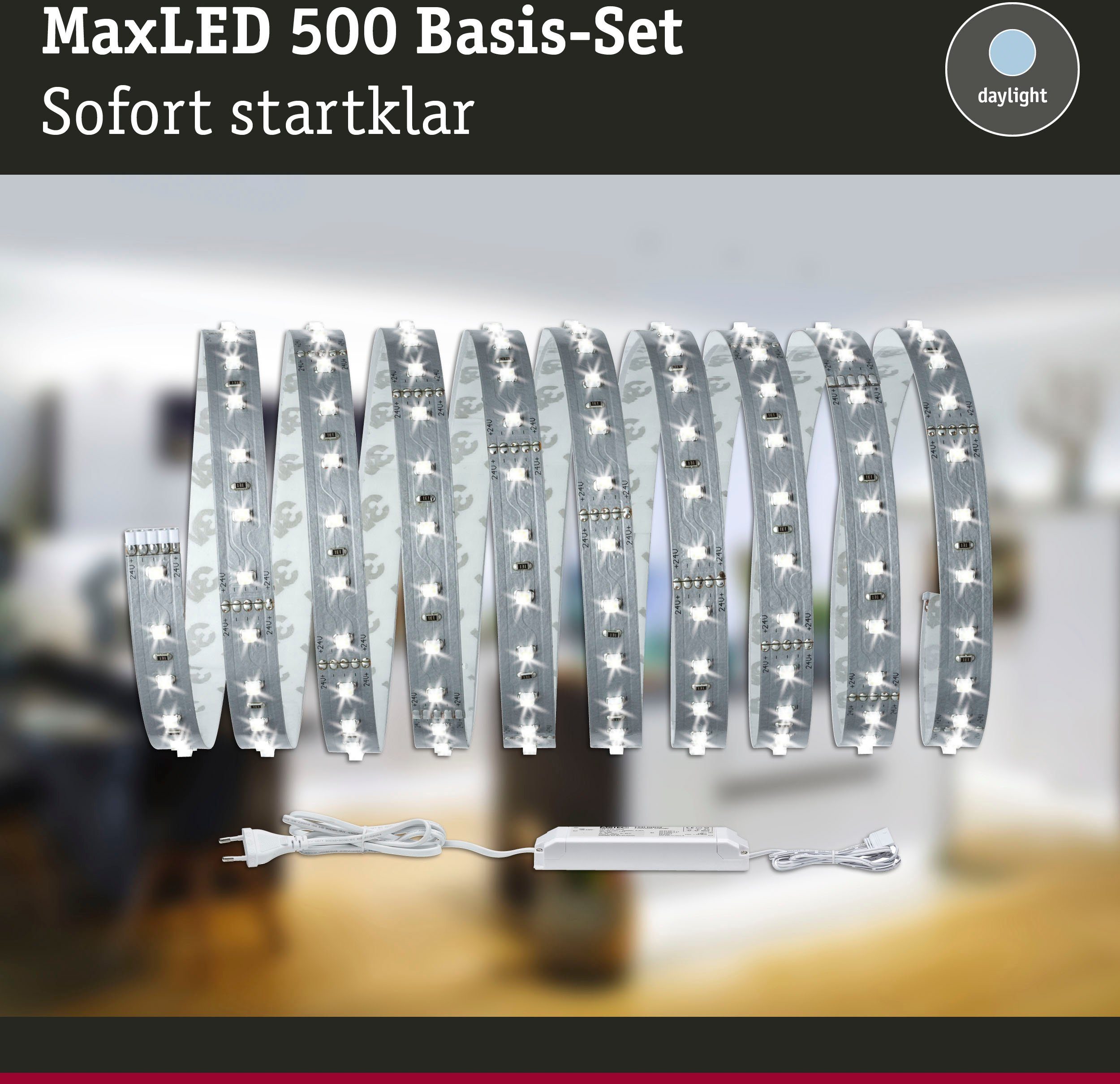 unbeschichtet, 3m LED-Streifen Tageslichtweiß 500 18W 1650lm Paulmann Basisset 1-flammig MaxLED 6500K
