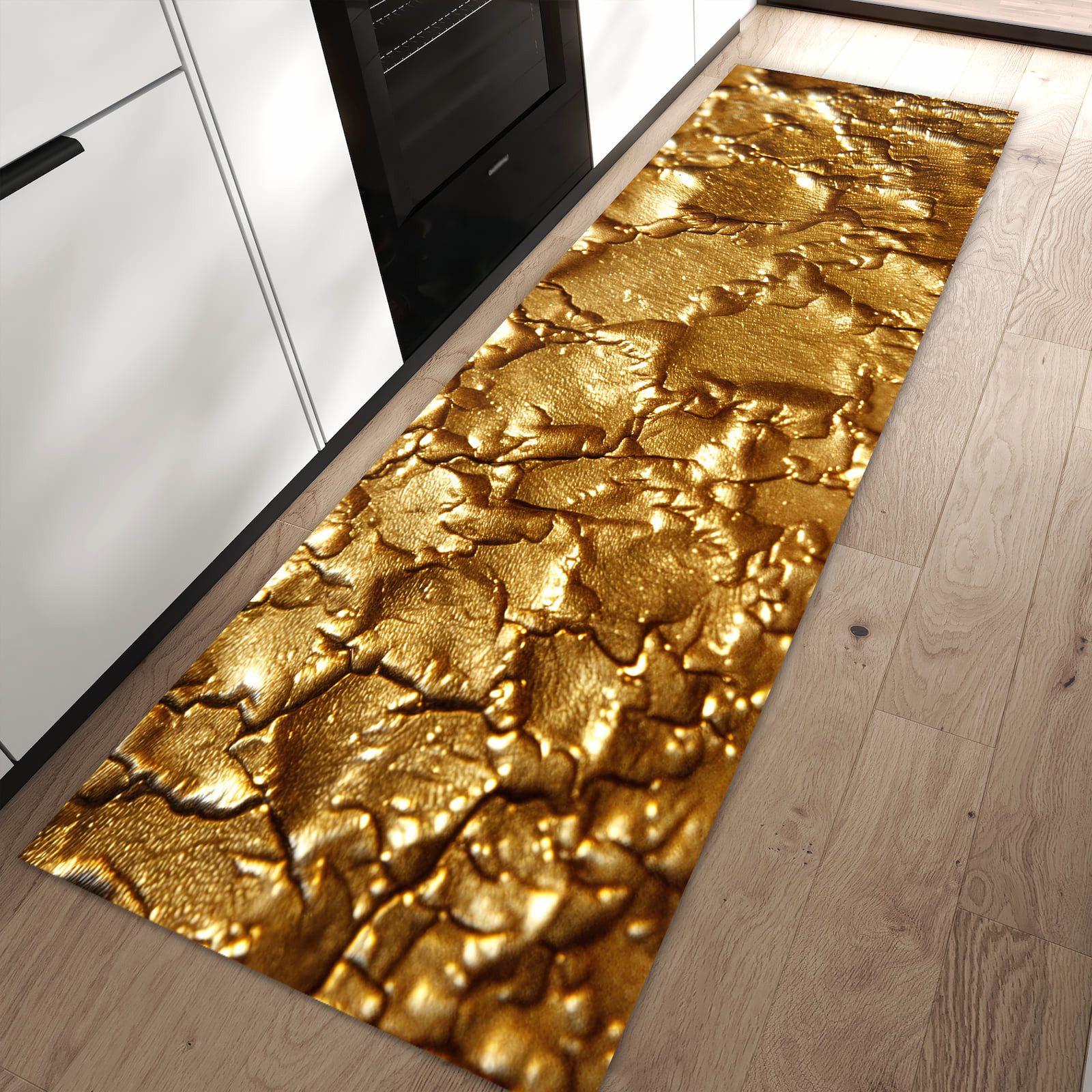 Primedeco Teppich Küchenteppich Goldene Struktur PVC rutschfest abwaschbar Läufer, Rechteckig, Höhe: 3 mm, Pflegeleicht & Wasserabweisend