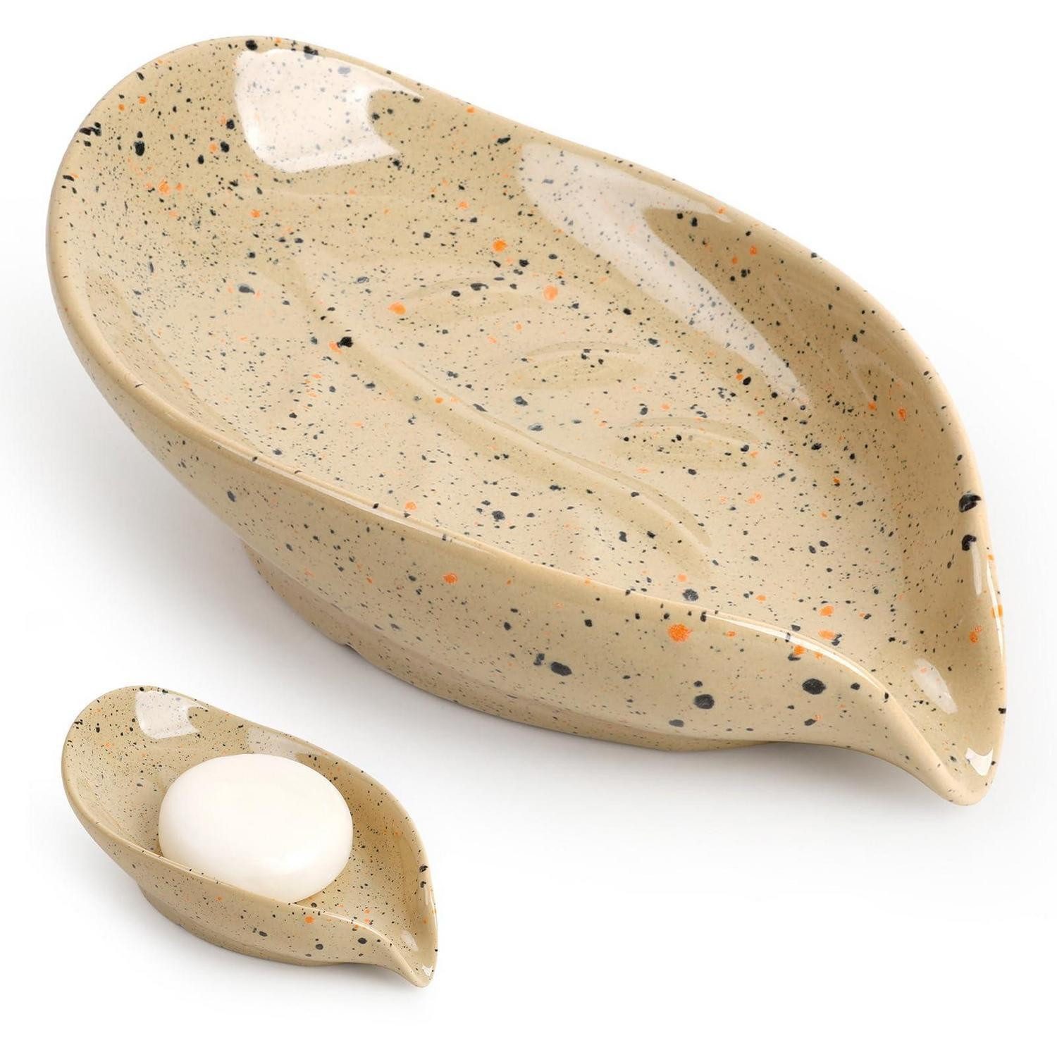 LuxusKollektion Seifenschale Seifenschale Blatt Beige Keramik, Breite: 8.5 cm, 1-St.