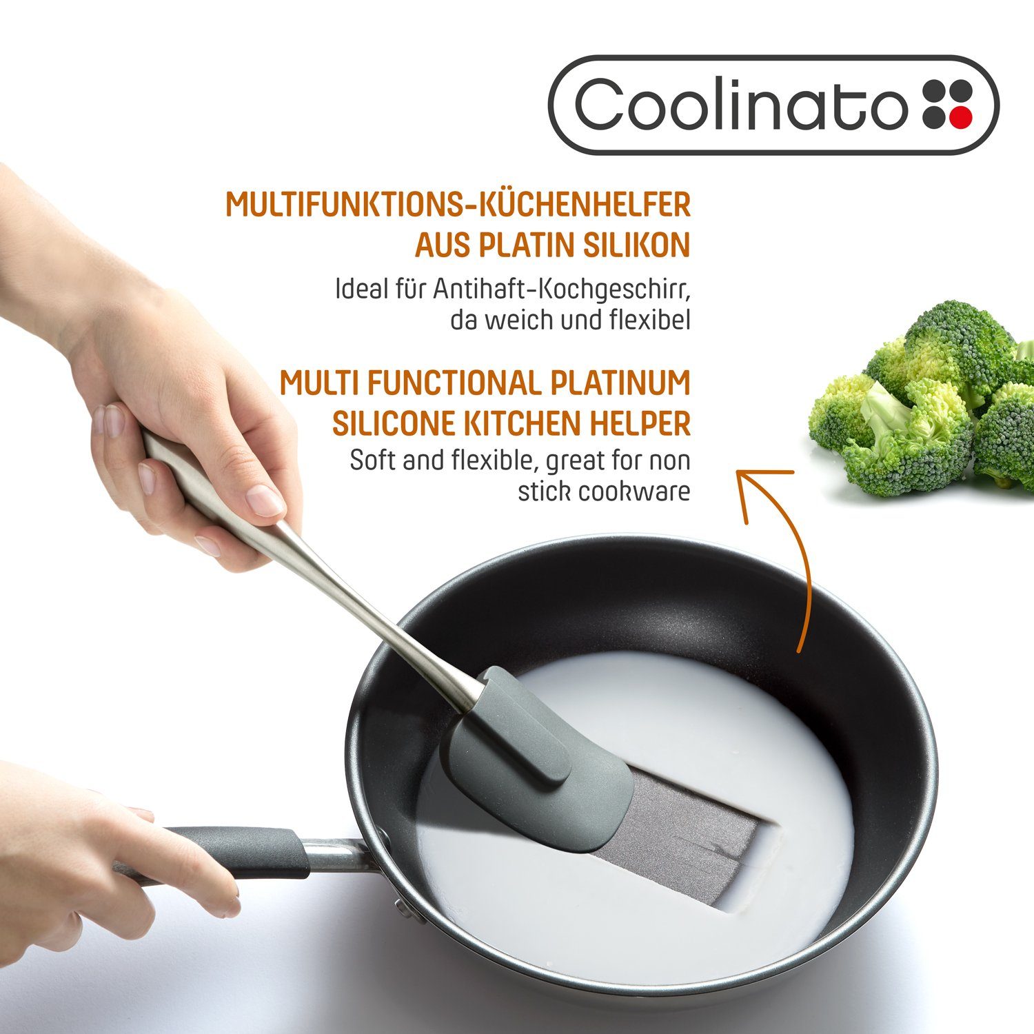 Coolinato Servierlöffel 2tlg Set Kochlöffel aus Edelstahl, Silikon, flexibel und hitzebeständig