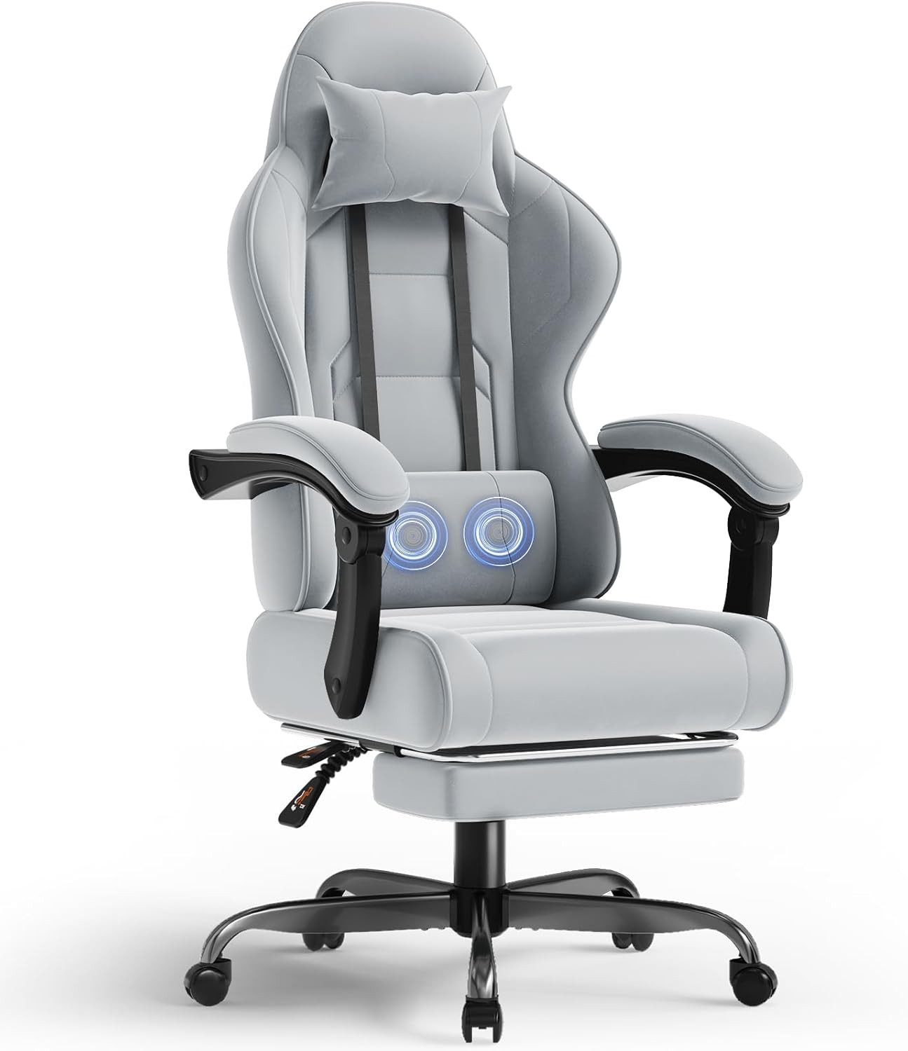 HOMALL Gaming-Stuhl Massage-Bürostuhl aus Stoff mit Fußstütze und Kopfstütze (Katzenkrallen-abweisendes Gewebe, mit abnehmbarem Kopfkissen und Federkern-Sitzkissen, maximale Belastbarkeit 150 kg)