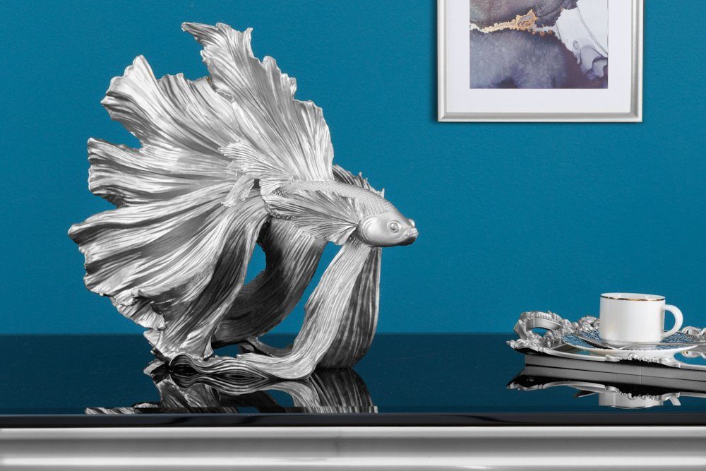 · 1 silber Skulptur Tierfigur · Wohnzimmer CROWNTAIL · 35cm riess-ambiente Betta Urban · Jungle St), Kampffisch Kunststein (Einzelartikel,