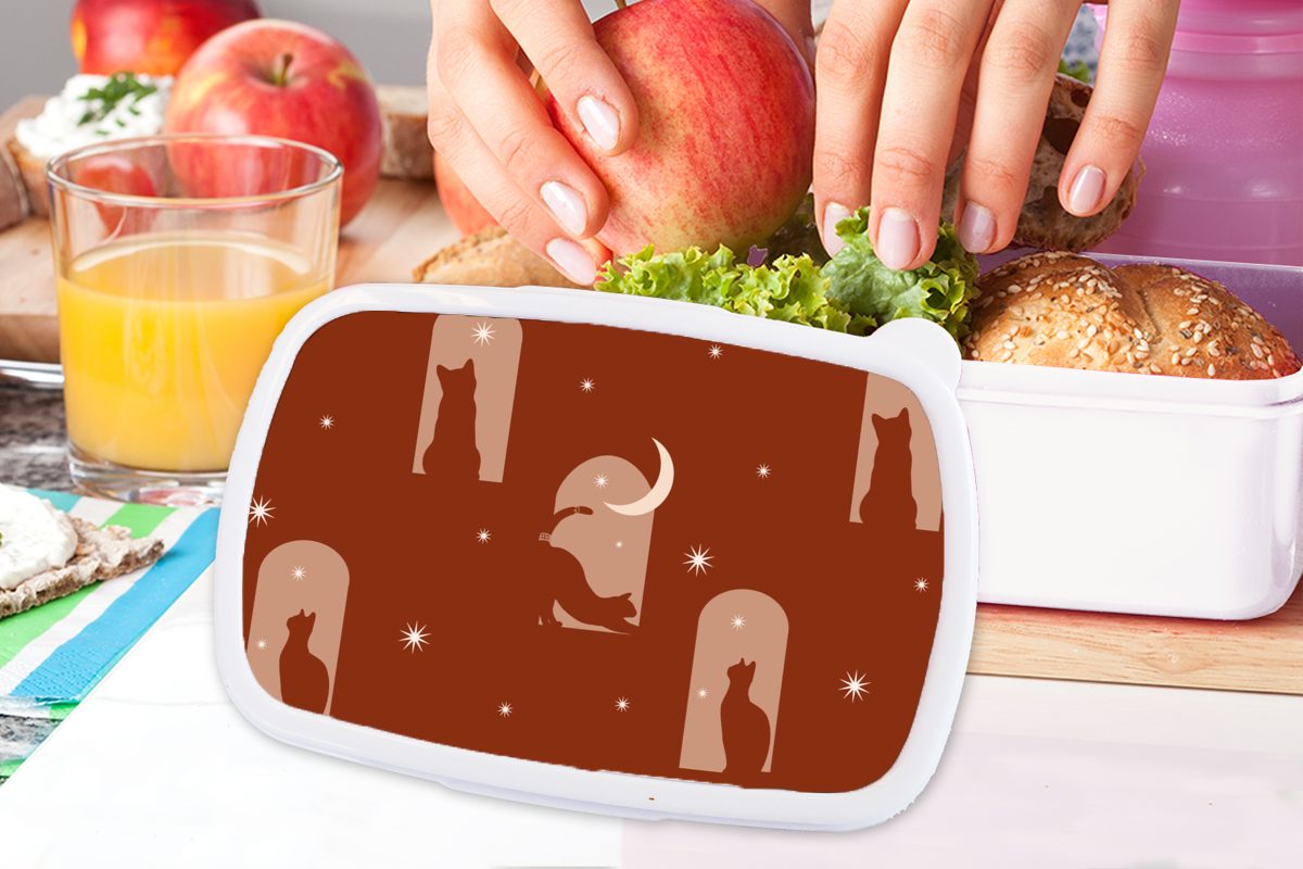 Kinder Brotbox Lunchbox Brotdose, und Mädchen Kunststoff, - (2-tlg), Entwurf, für MuchoWow für weiß Jungs - Katze Erwachsene, und Sterne