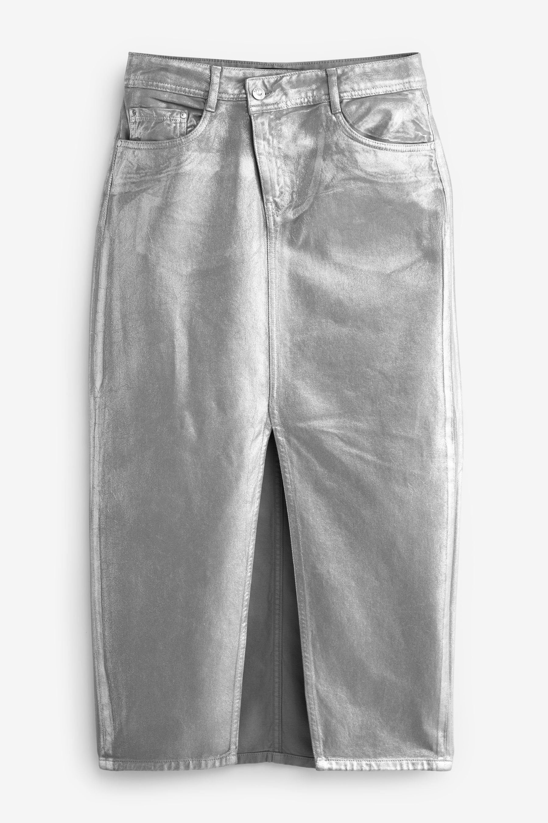 Metallic (1-tlg) asymmetrischer Jeans-Midirock Next Jeansrock Taille mit