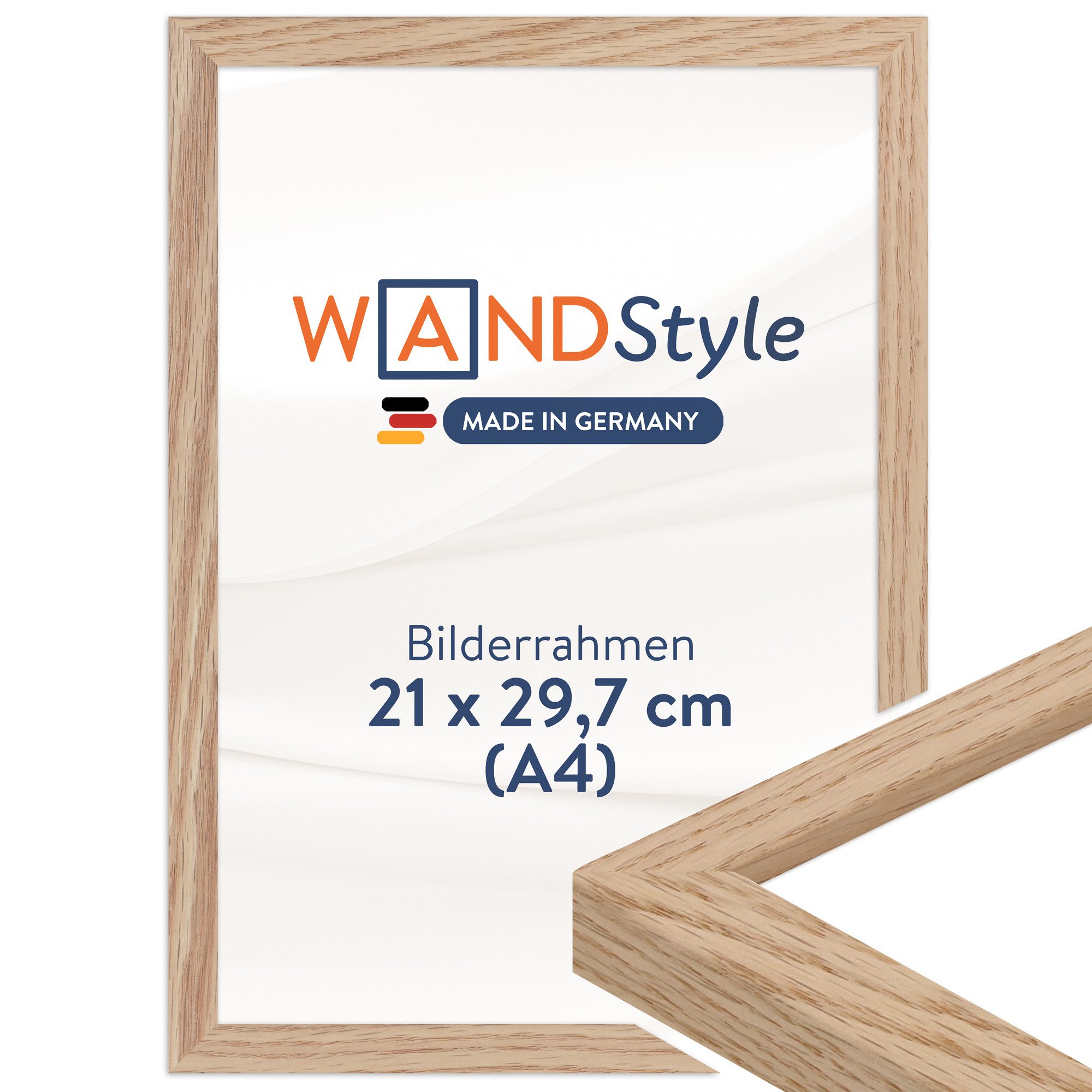 WANDStyle Bilderrahmen H950, Eiche Bilderrahmen A4 Holz, Moderner Fotorahmen Eiche 21x30 cm