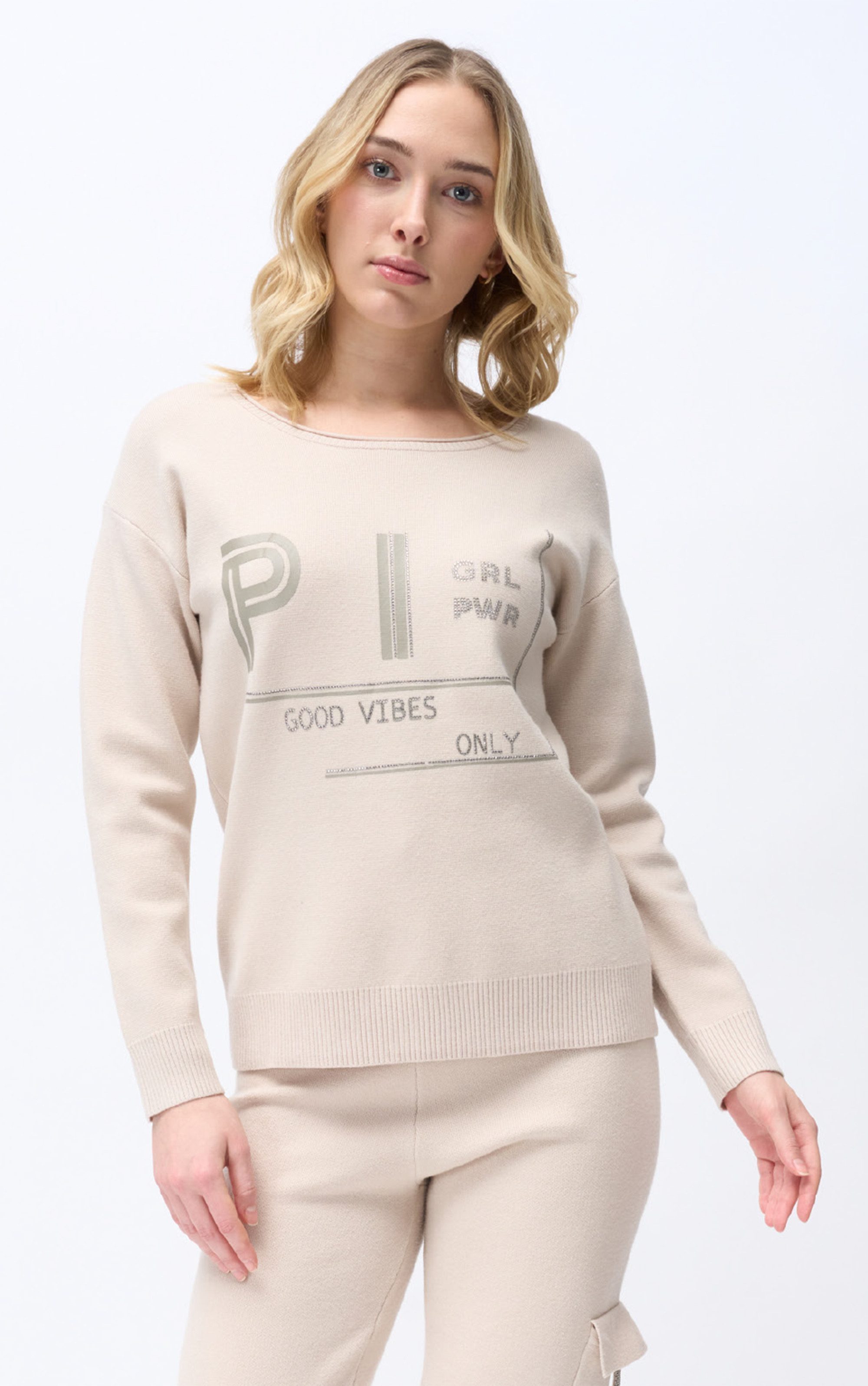 Passioni Strickpullover mit Strass-Schriftzug günstig online kaufen