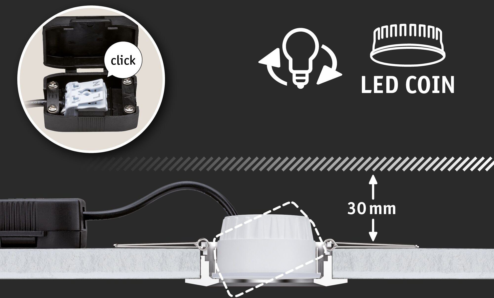 Paulmann LED Einbauleuchte Cole, Dimmfunktion, wechselbar, 3-Stufen-dimmbar LED Warmweiß