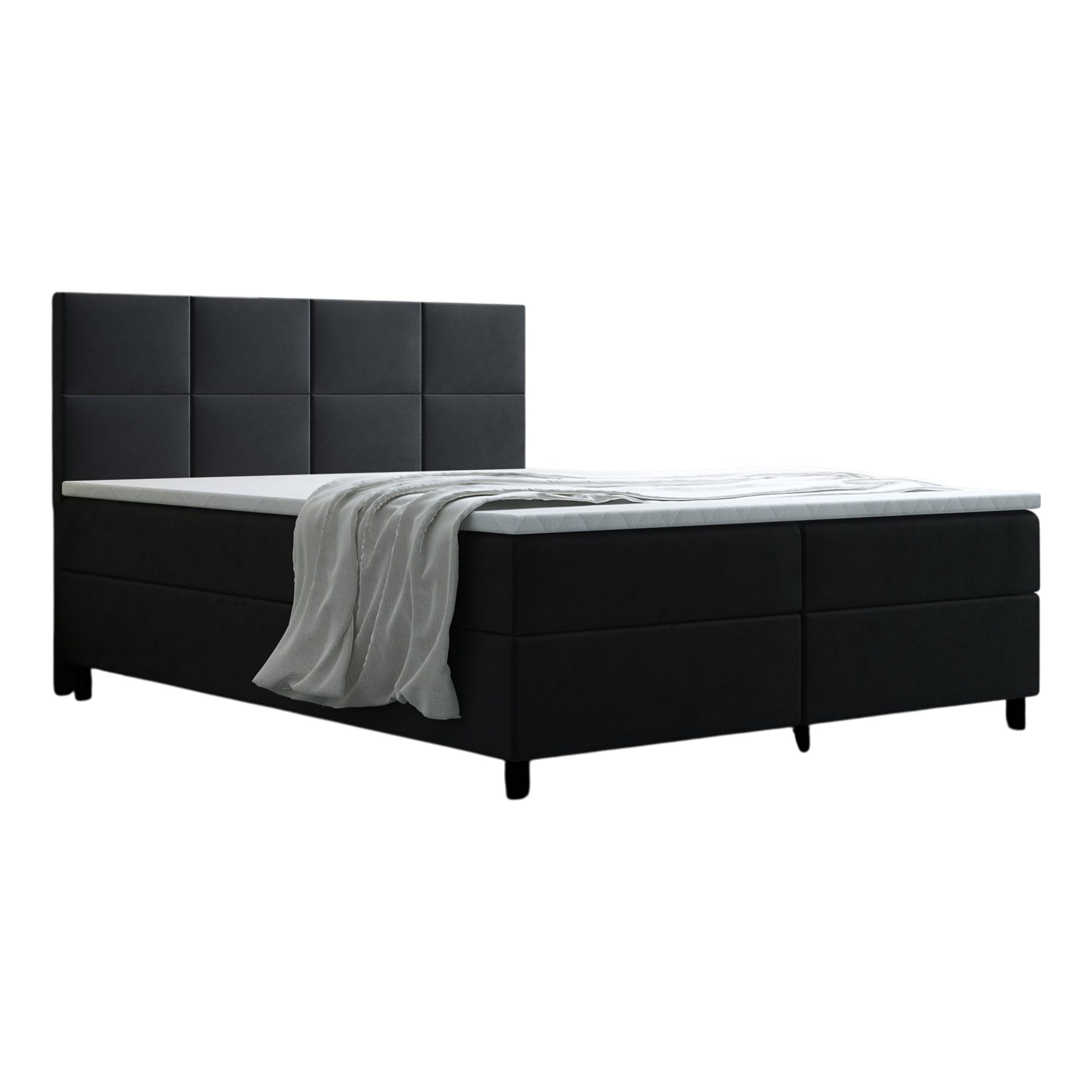 thematys Boxspringbett Luxus mit Bettkasten 140x200–180x200cm - Velours Bezug (Polsterbett Bonnellfederkern Matratze H3 + Gratis 3cm Topper, – Doppelbett mit Stauraum - Boxbett)