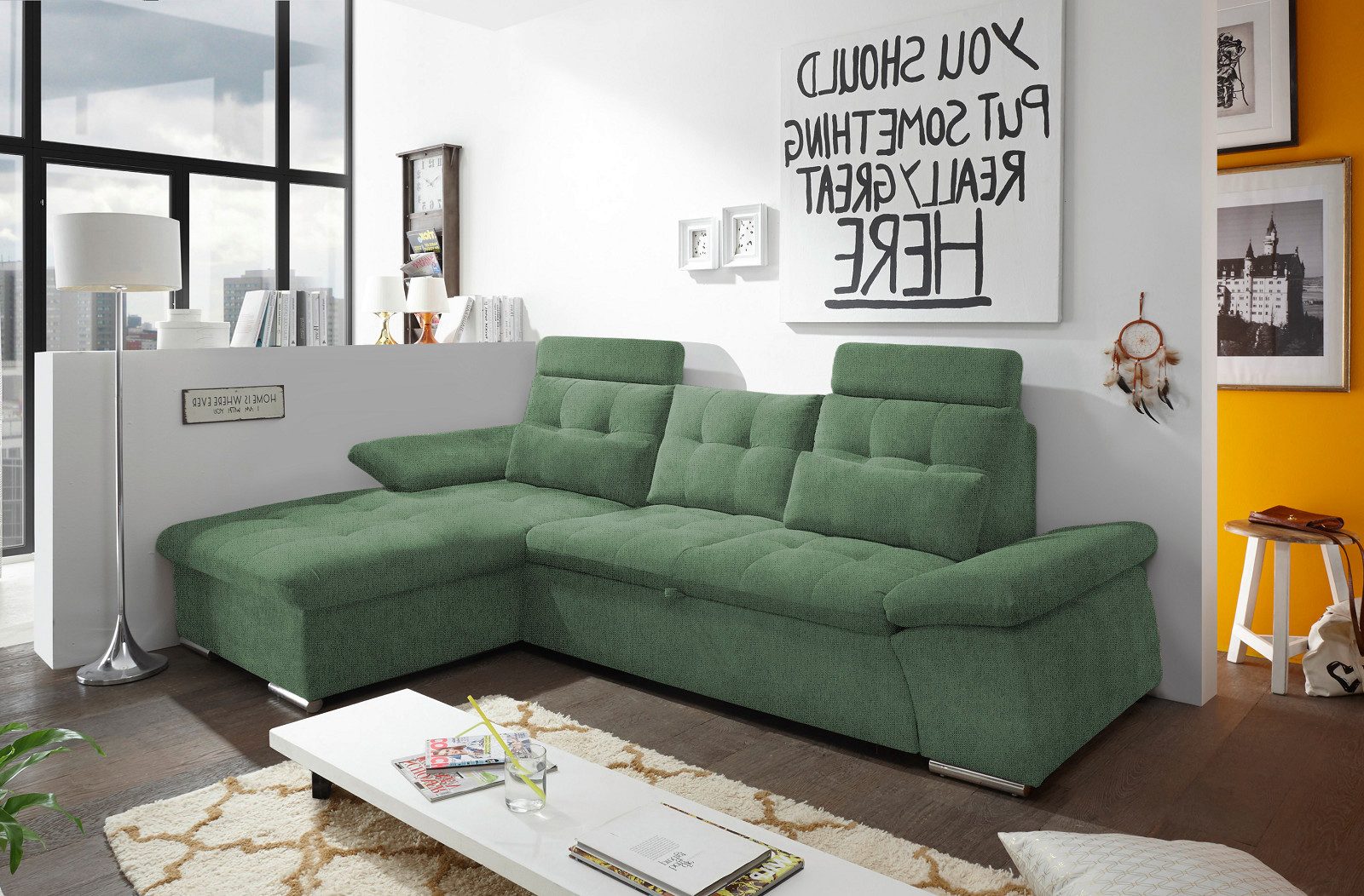 ED EXCITING DESIGN Ecksofa Jakarta, mit Schlaffunktion, Kopfstützen, Armlehnenfunktion