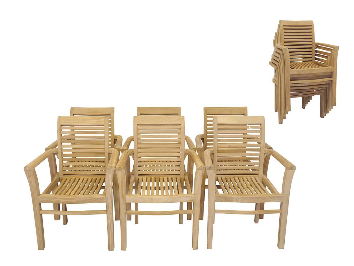 AFG Gartenstuhl Gartenstühle Stapelstühle 6er Set massiv Teak (6 St), 6er Set: Teak, stapelbar, unbehandelt