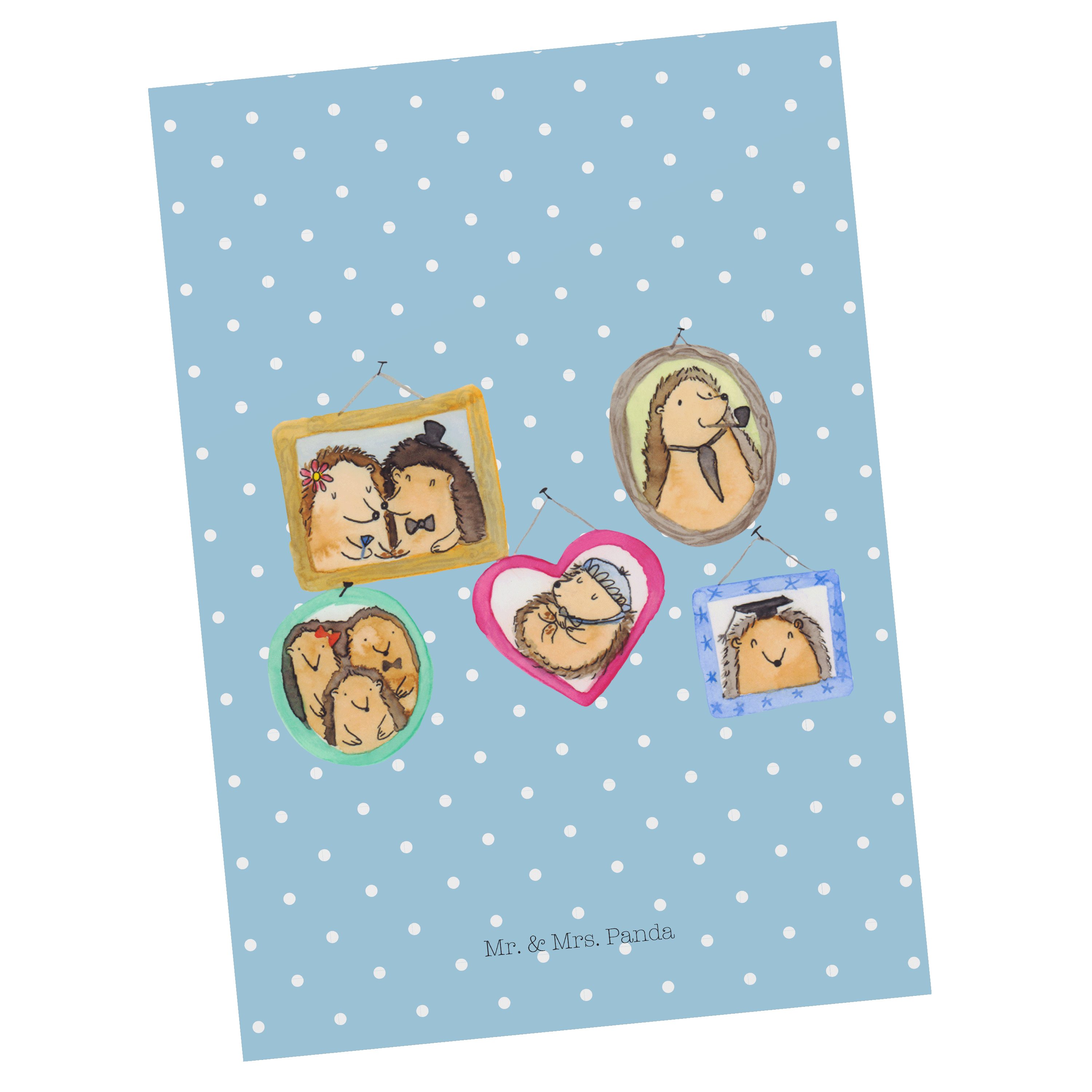 Mr. & Mrs. Panda Postkarte Igel Familie - Blau Pastell - Geschenk, Papa, Bruder, Ansichtskarte