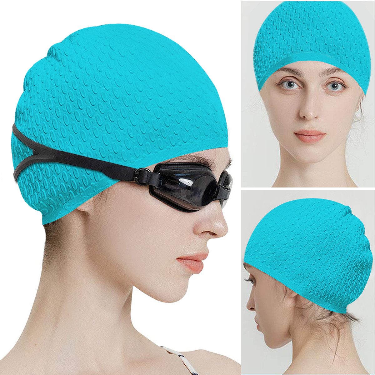 ZEUOPQ Badekappe Badekappe Silikon-Badekappe Herren Badekappe Damen Badekappe blue (aus Silikon, Anti-Rutsch Design, einfach an- und auszuziehen), Unisex für alle Erwachsenen