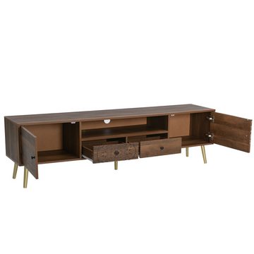 Fangqi TV-Schrank TV-Schrank Lowboard 180 lang, 2 Türen, 2 Schubladen, 1 offenes Fach (Landhaus Design, goldene Beine, 180x38x50,5cm)