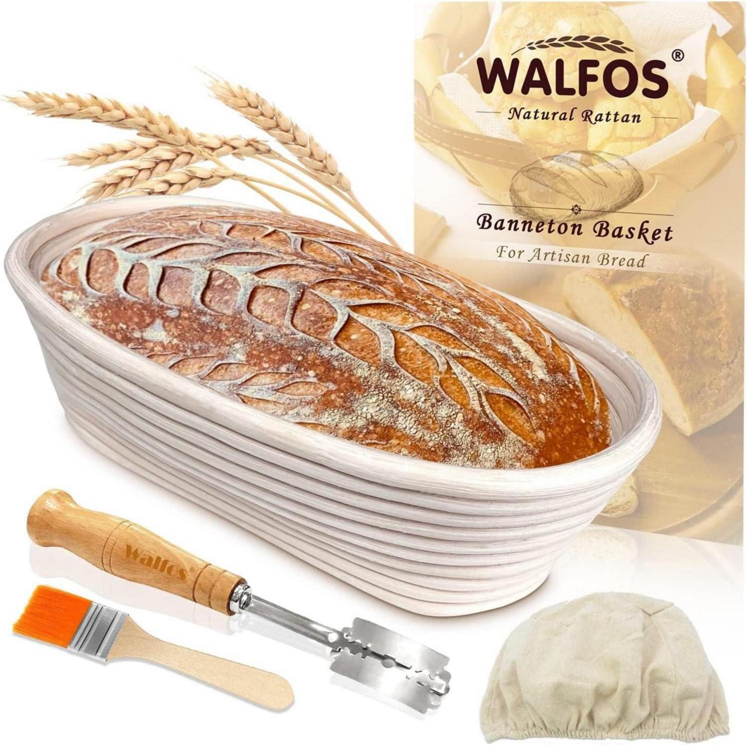 Back-Set Gärkorb Banneton oval 25cm Natürliches Rattan Brotbackset_Walfos