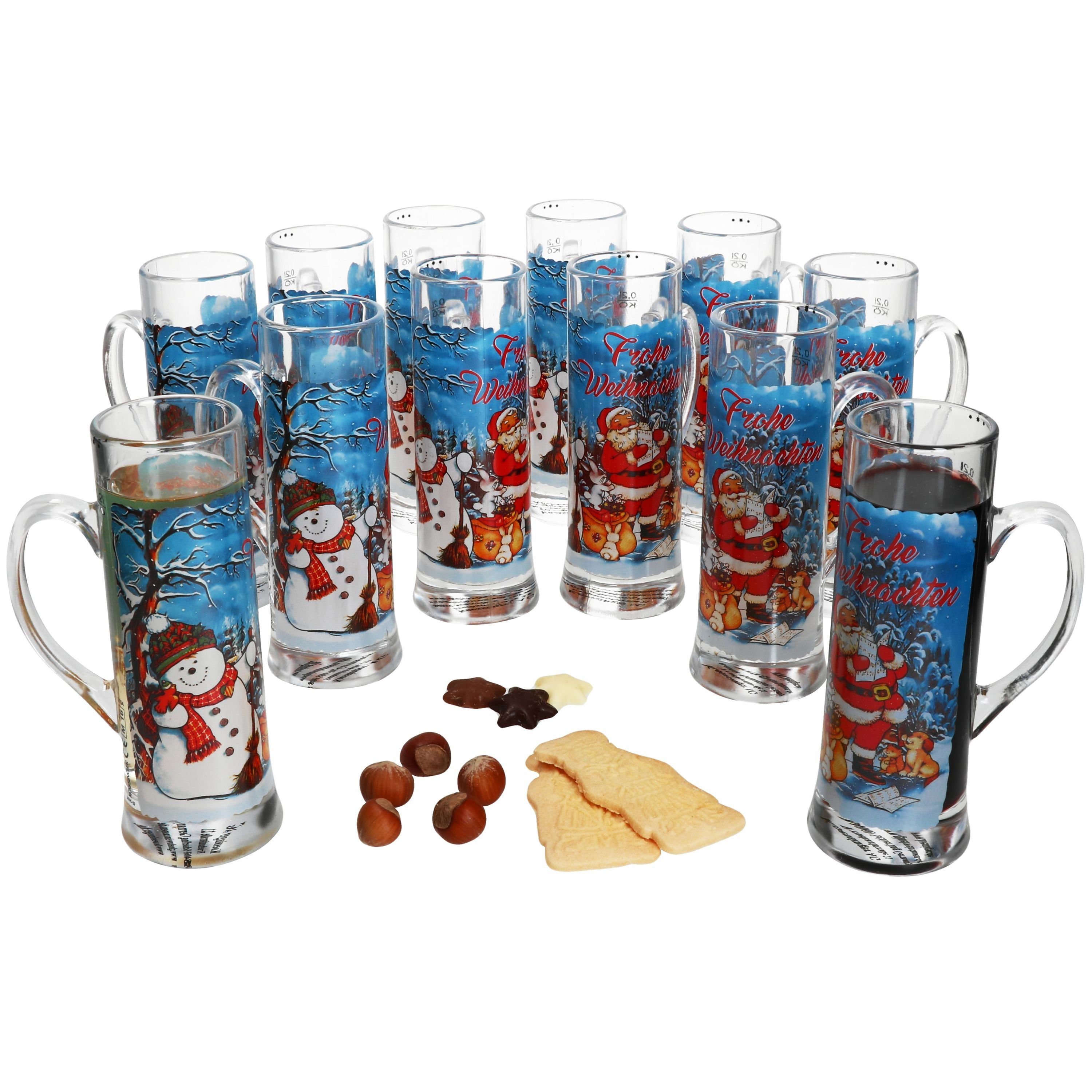 MamboCat Tasse 12x Frohe Weihnachten Glühweinhumpen 200ml Teeglas Becher Weihnachten, Glas