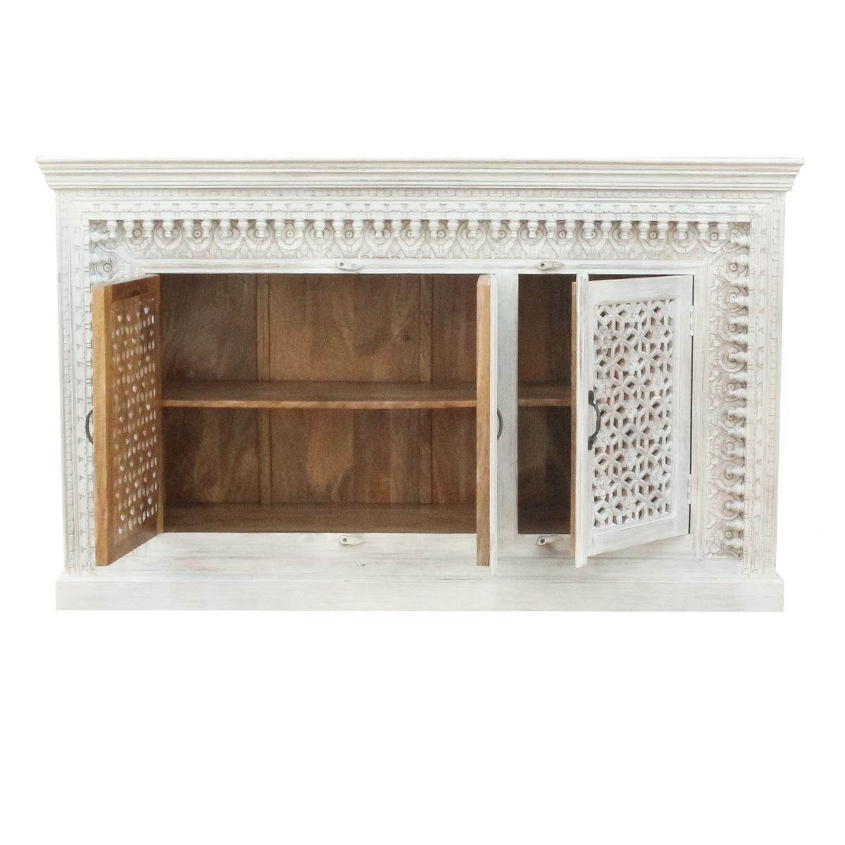 Oriental Galerie Unterschrank Indien Sideboard Santosh Weiß 165 cm Anrichte Esszimmer, Kommode Flur, Schuhschrank