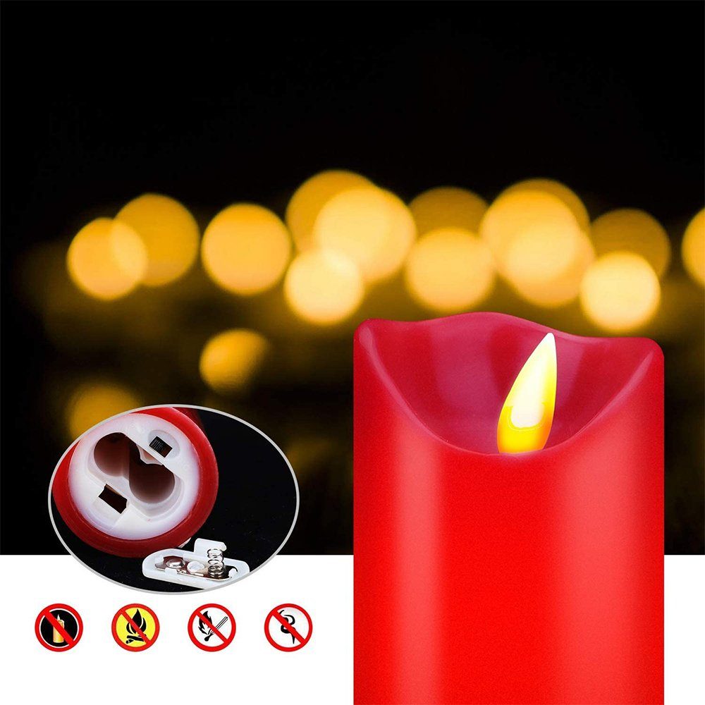 200 Flammenlose Kerzen, LED LED-Christbaumkerzen Stunden Dekorations-Kerzen-Säulen GelldG Rot Kerzen