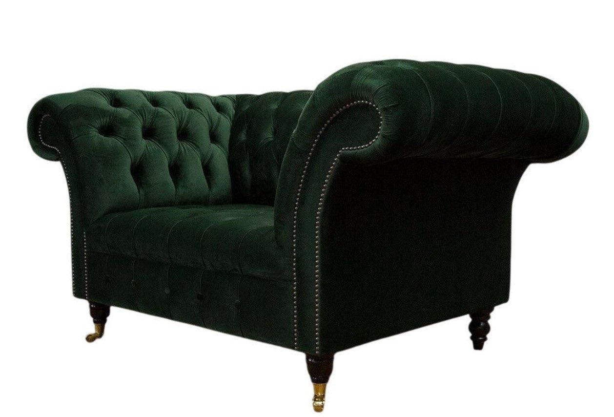 Xlmoebel 1,5-Sitzer Grüner Samt Lounge Sessel im Chesterfield Design, Stoff Couch, 1 Teile, Hergestellt in Europa
