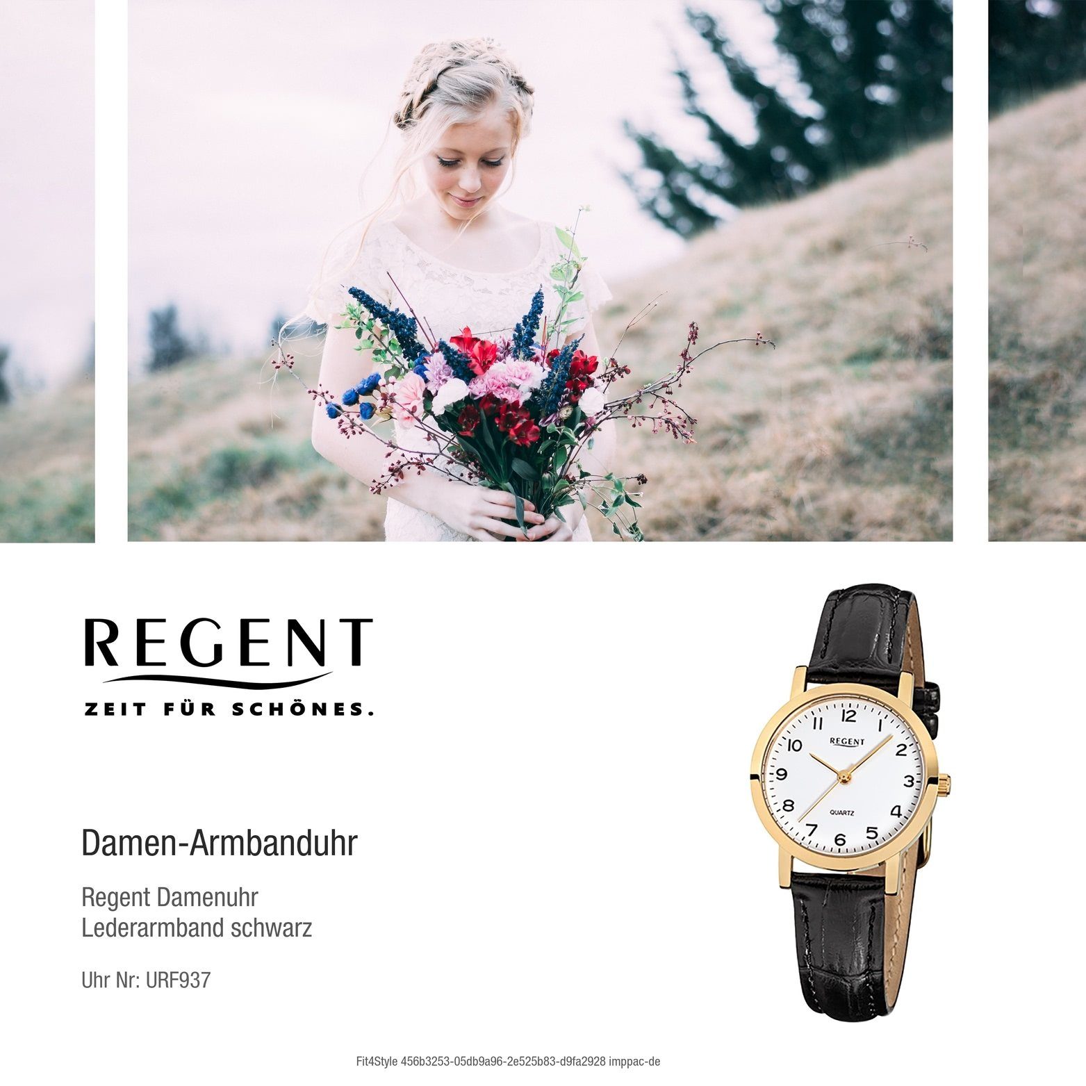 Regent mit Lederarmband, Elegant-S klein Uhr F-937 Damenuhr rundes Gehäuse, (ca. Damen Regent Quarzuhr Leder Quarzuhr, 28mm),