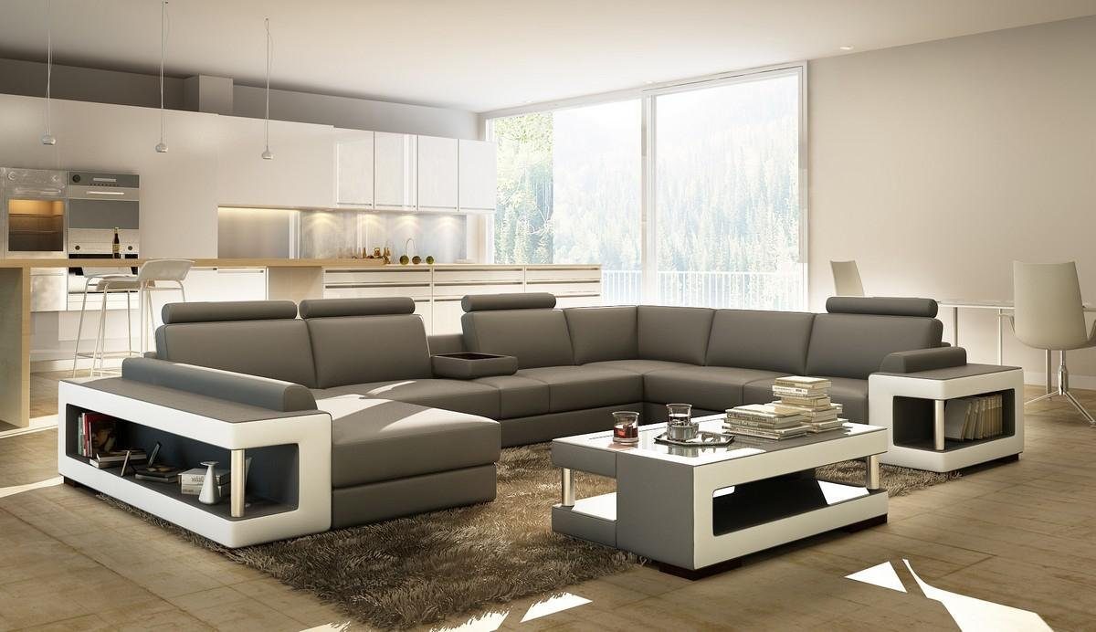 JVmoebel Ecksofa Wohnlandschaft Luxus Trend Kollektion Couch Ledersofa Sofa U Form, Made in Europe Grau