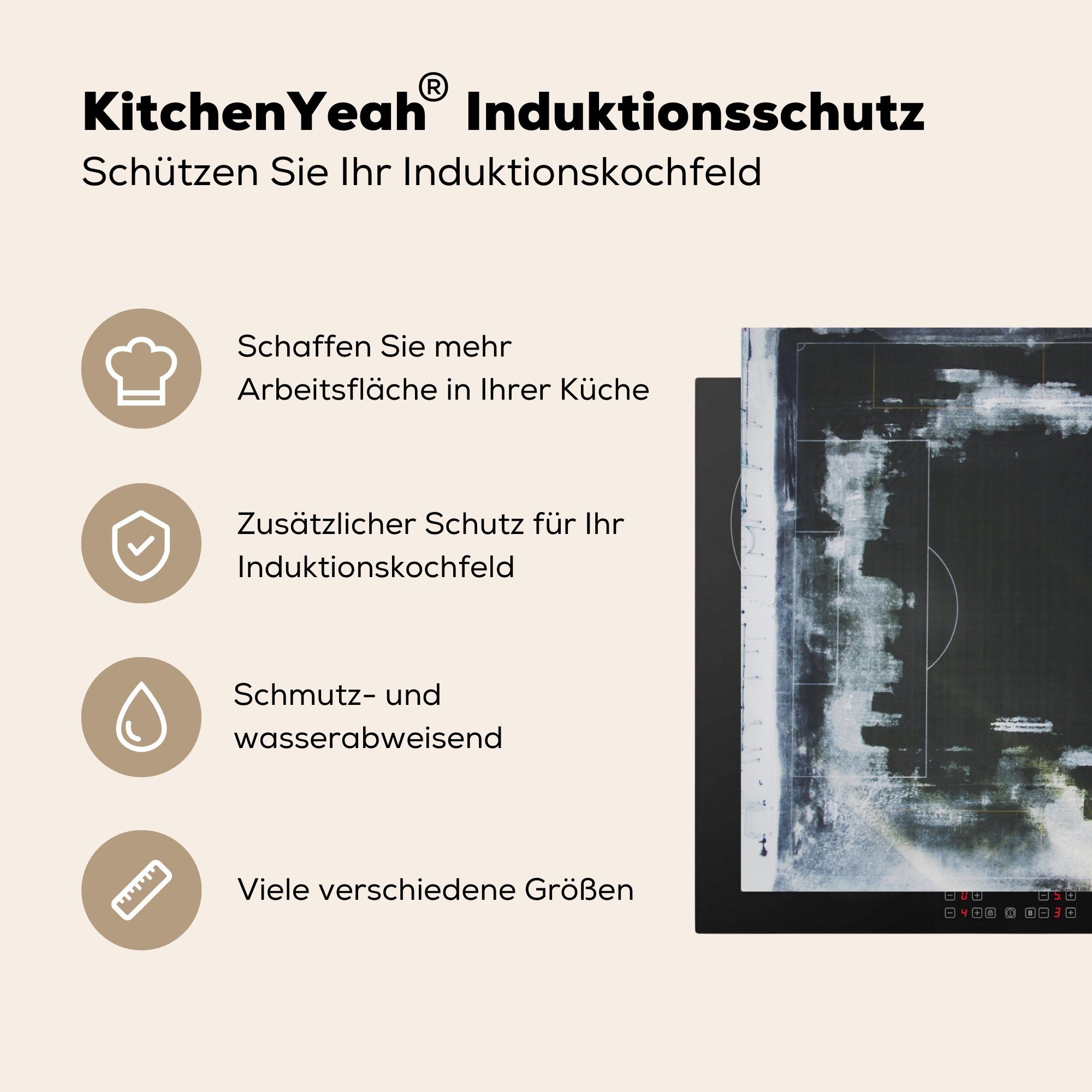 - küche Grün cm, (1 für Vinyl, - Arbeitsplatte Herdblende-/Abdeckplatte Fußball, Ceranfeldabdeckung, MuchoWow tlg), 83x51 Stadion