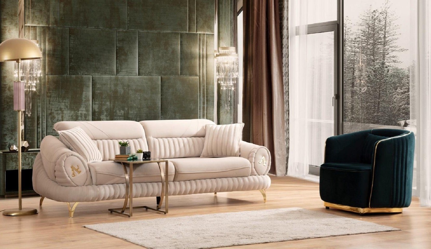 JVmoebel Wohnzimmer-Set Sofa 3 Sitzer mit Sessel Weiß Elegantes Modern Luxus Design Möbel, (2-St., Nur 3 Sitzer + Sessel), Made in Europe