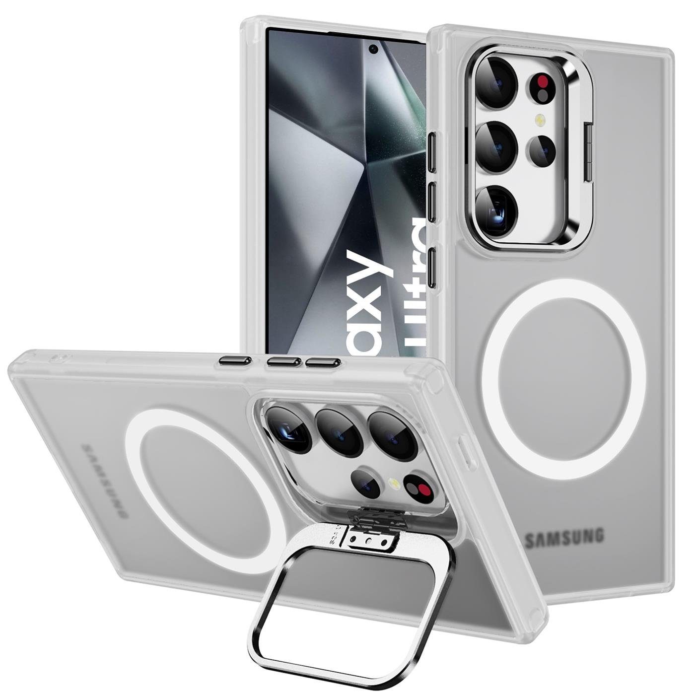 CoolGadget Handyhülle Hybrid Luxury Handy Case für Samsung Galaxy S24 Ultra 6,2 Zoll, Hülle Massiv Metallständer aufklappbar Schutzhülle für Magsafe Zubehör